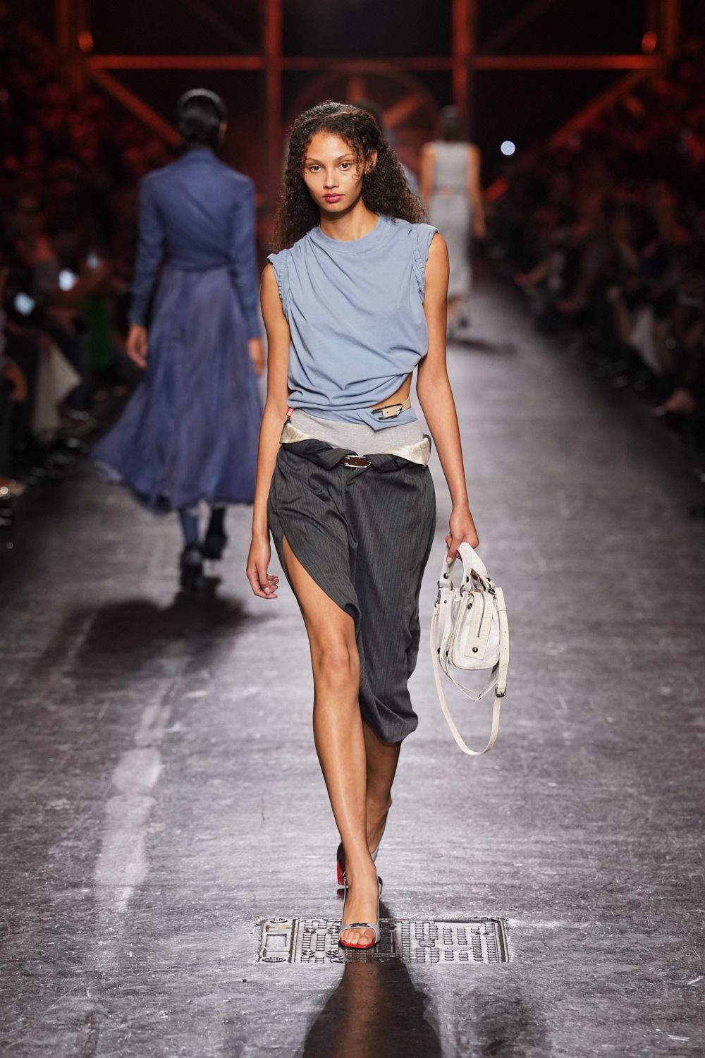 draped blue side-cutout top