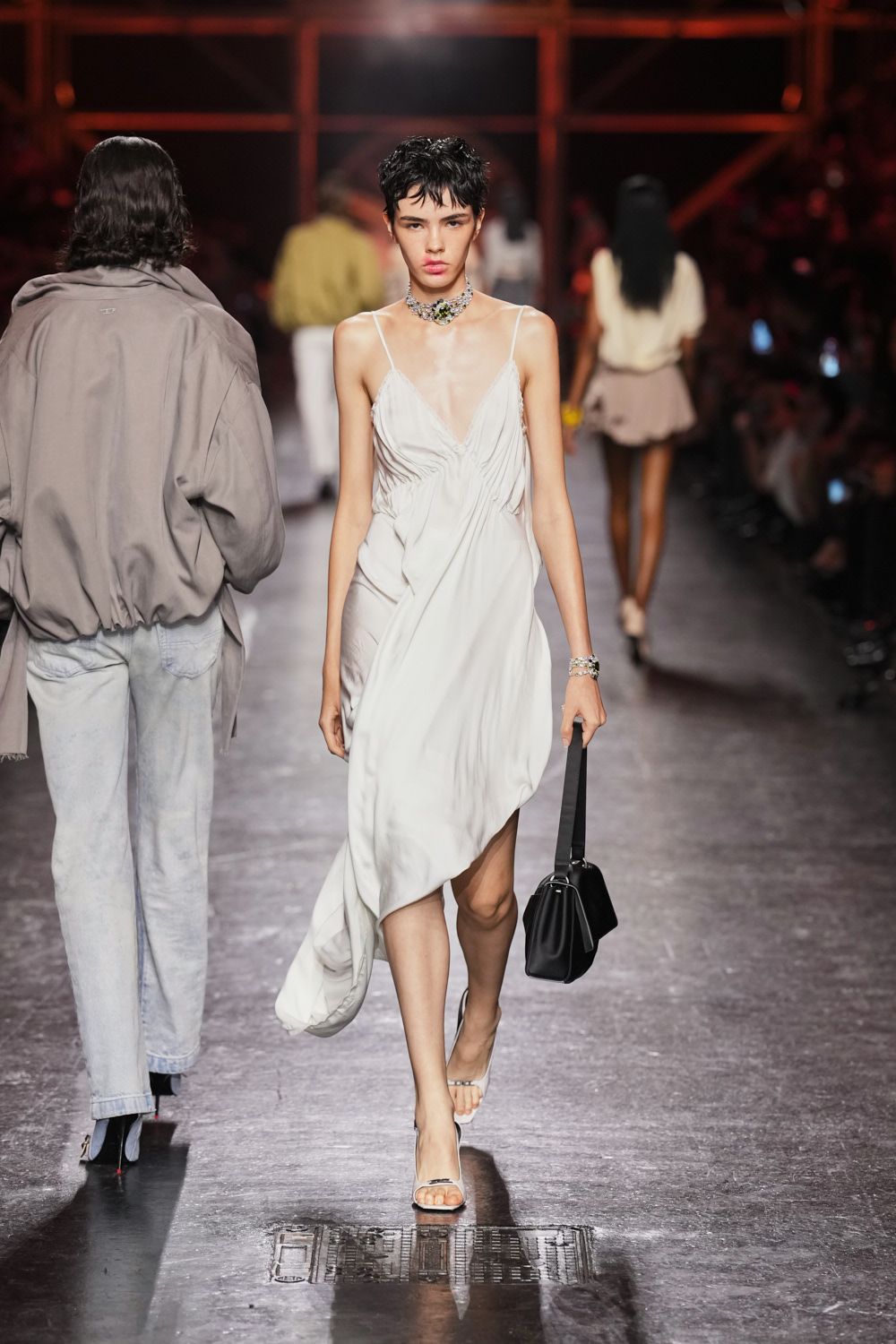 white asymmetric slip dress