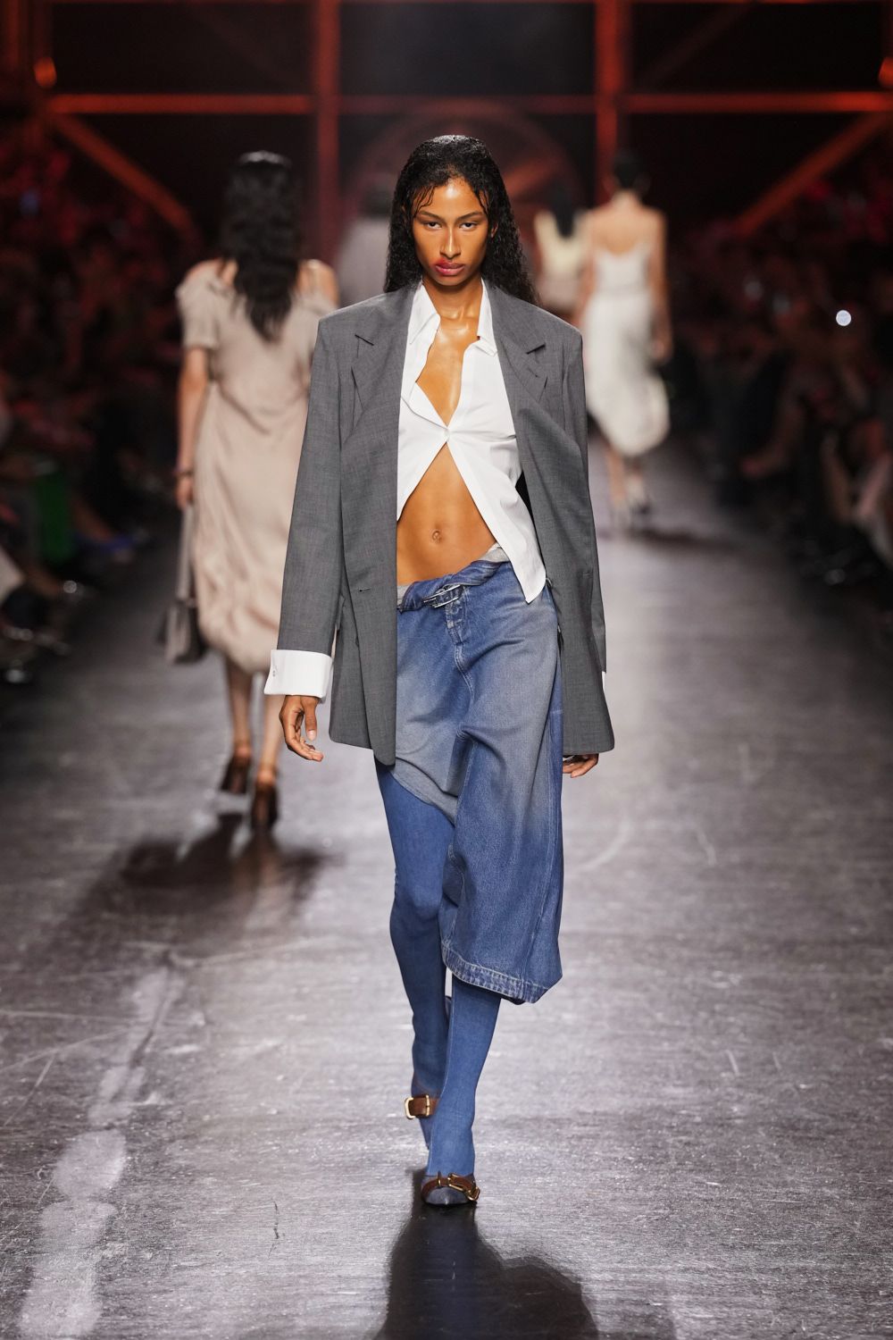 deconstructed wrap denim jeans