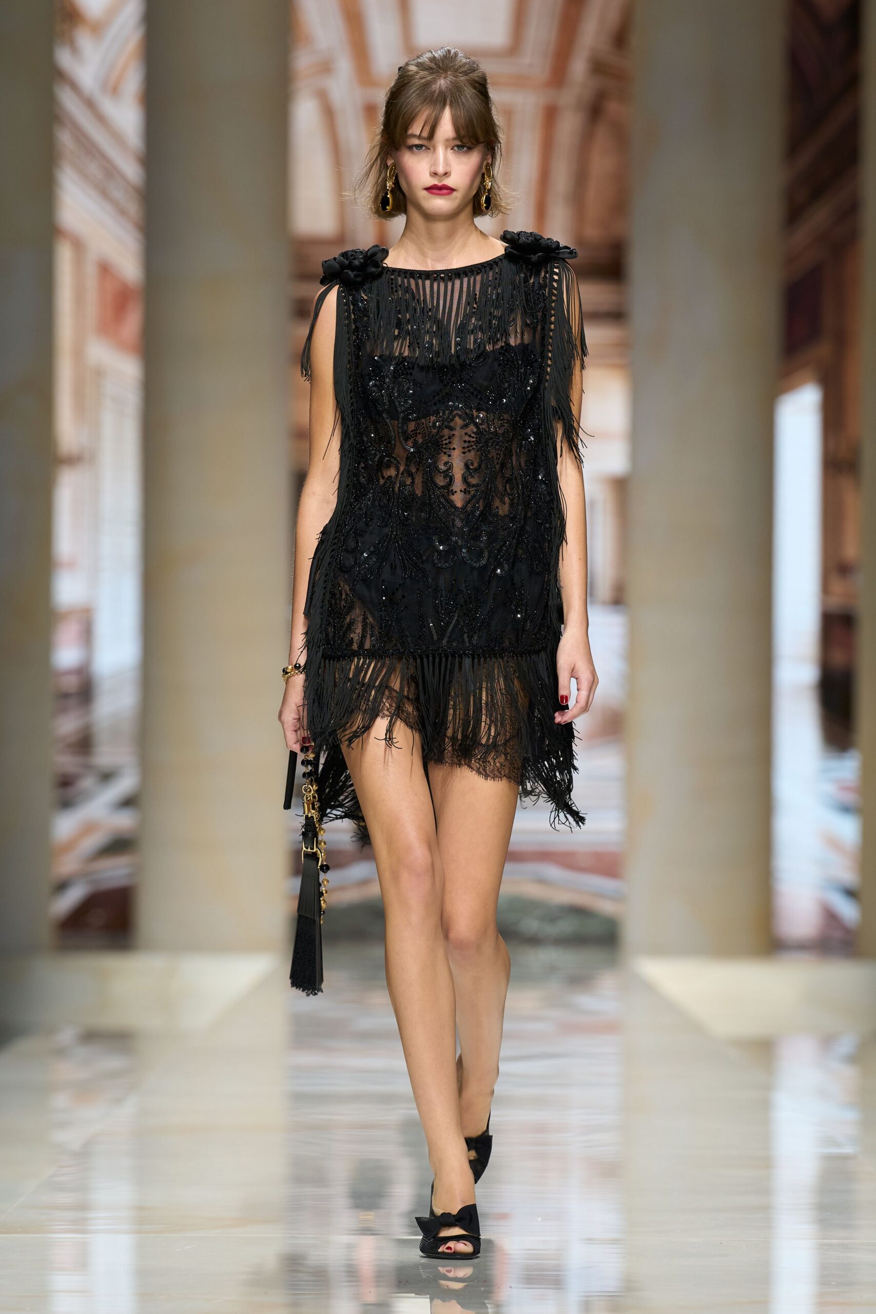black fringed beaded flapper mini dress