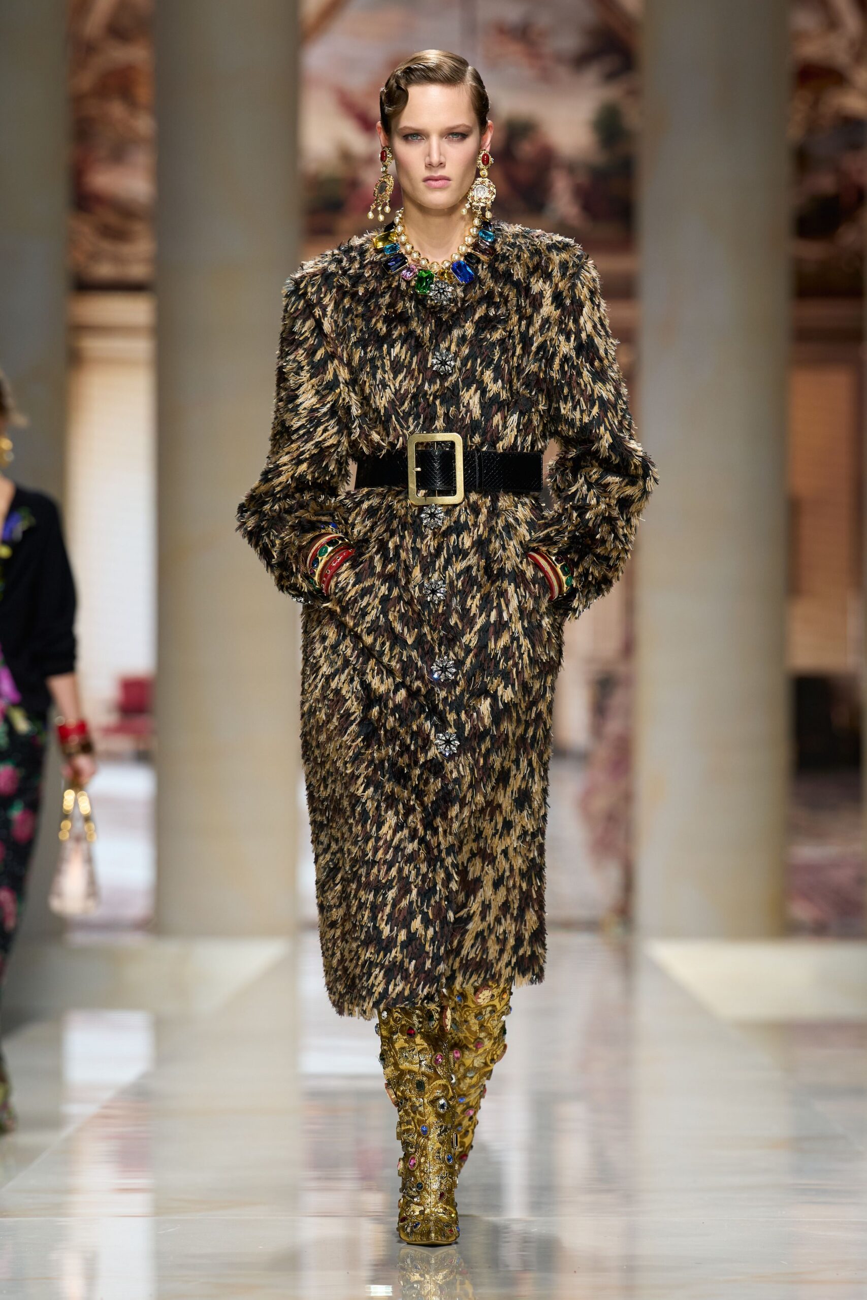 brown unknown long-sleeve high-neck structured belted buttoned coat