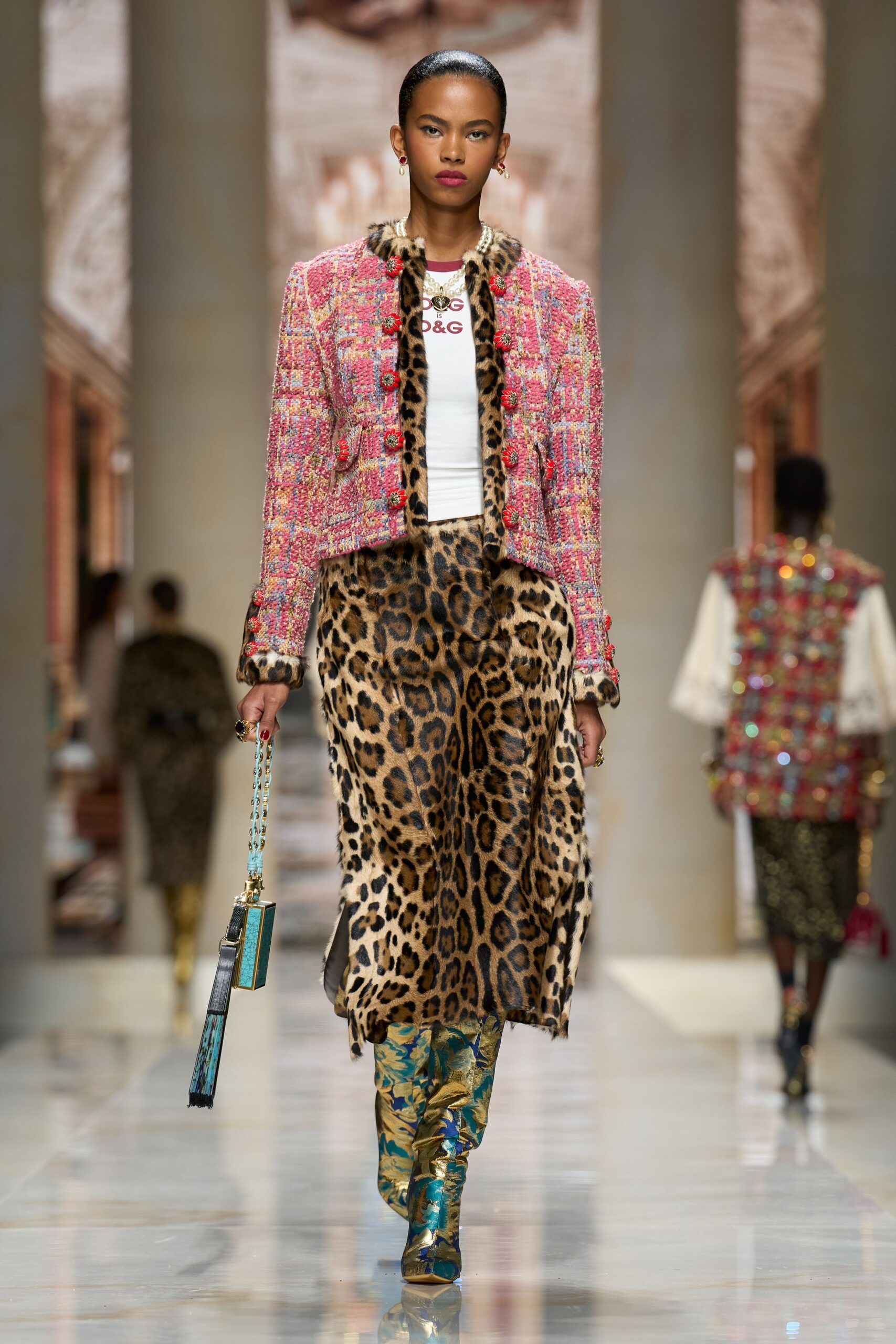 leopard-print fur wrap skirt