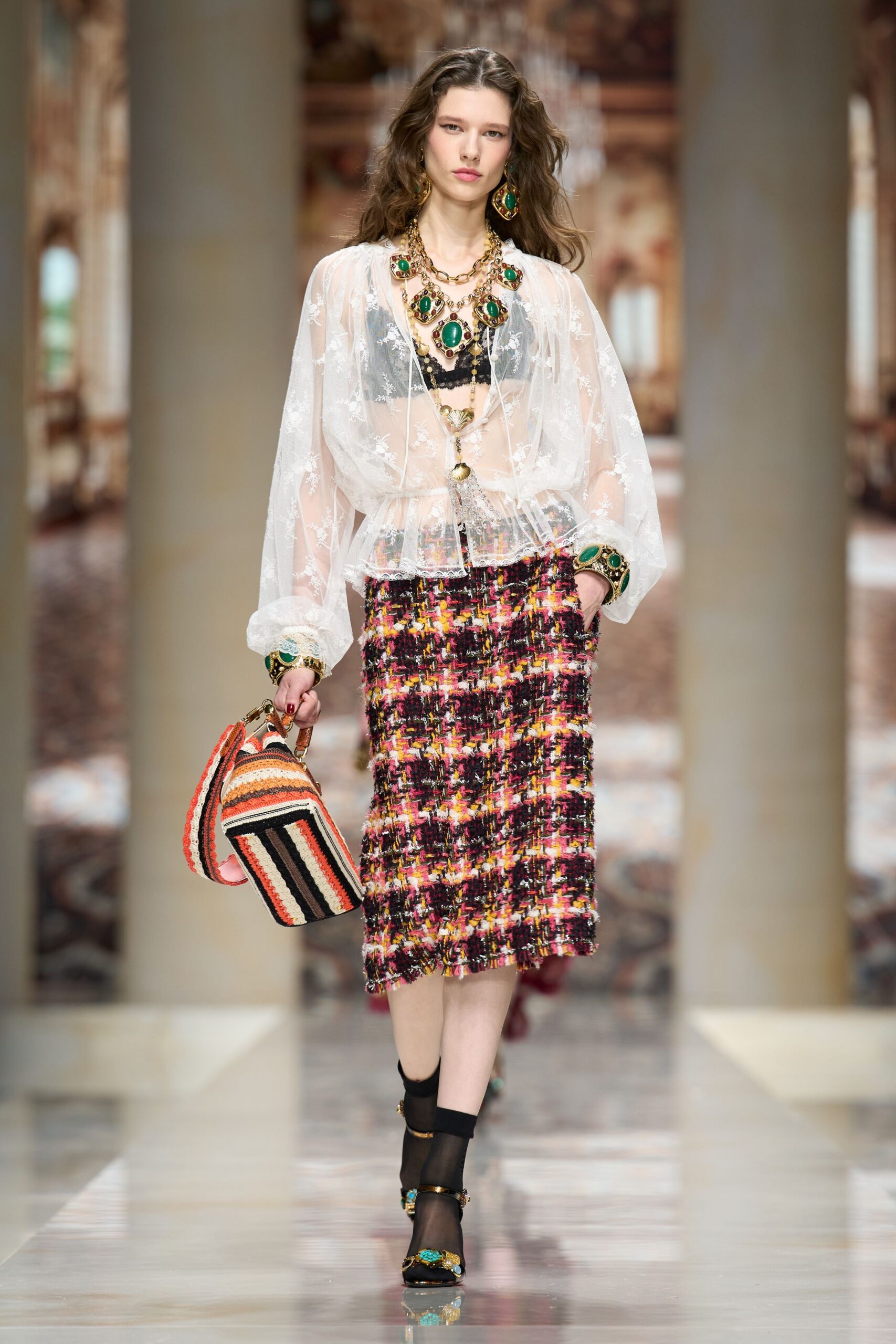 white lace long-sleeve v-neck relaxed embroidered ruffled blouse