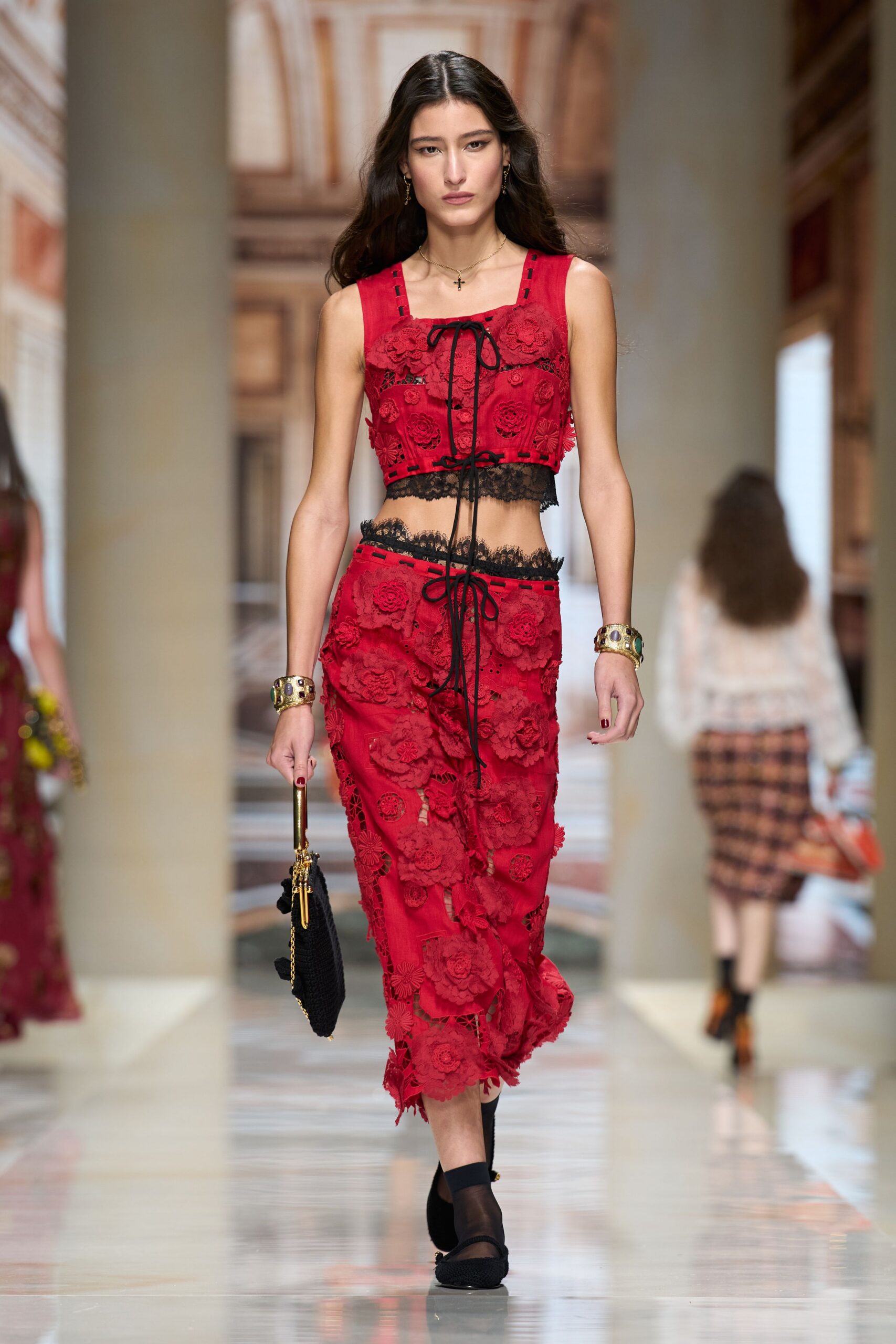 red floral appliqué lace crop top
