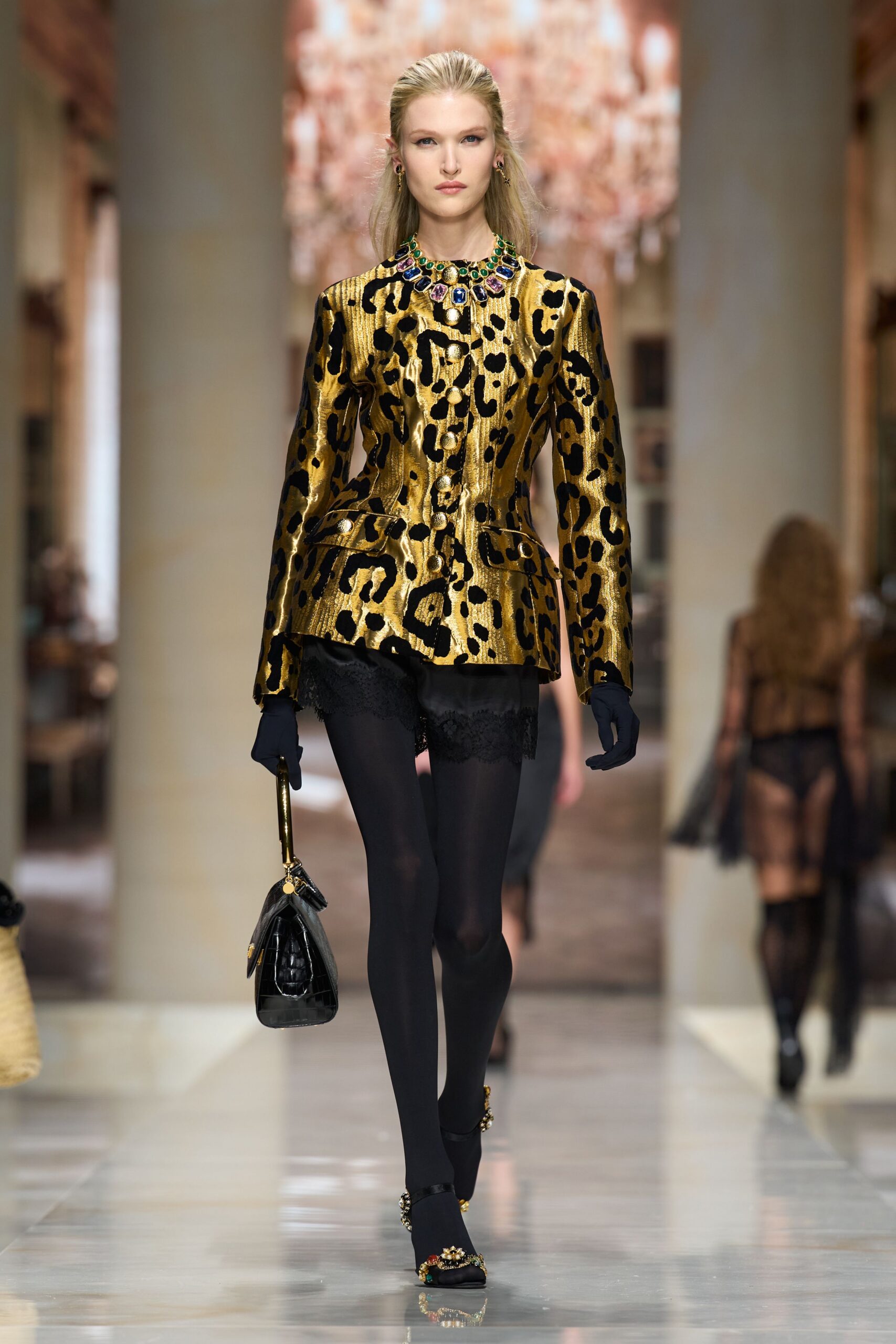 gold leopard peplum jacket