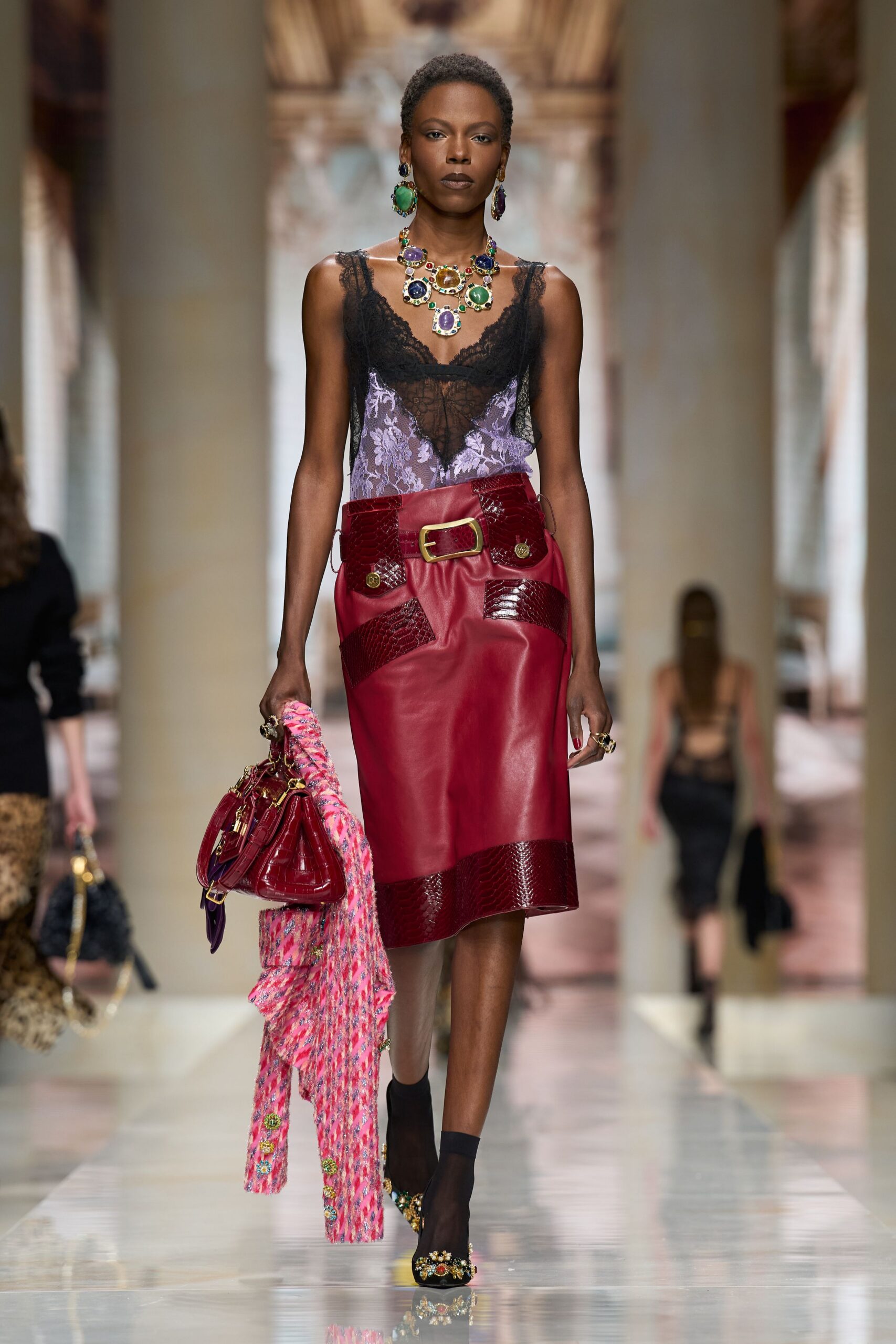 python patchwork leather midi skirt