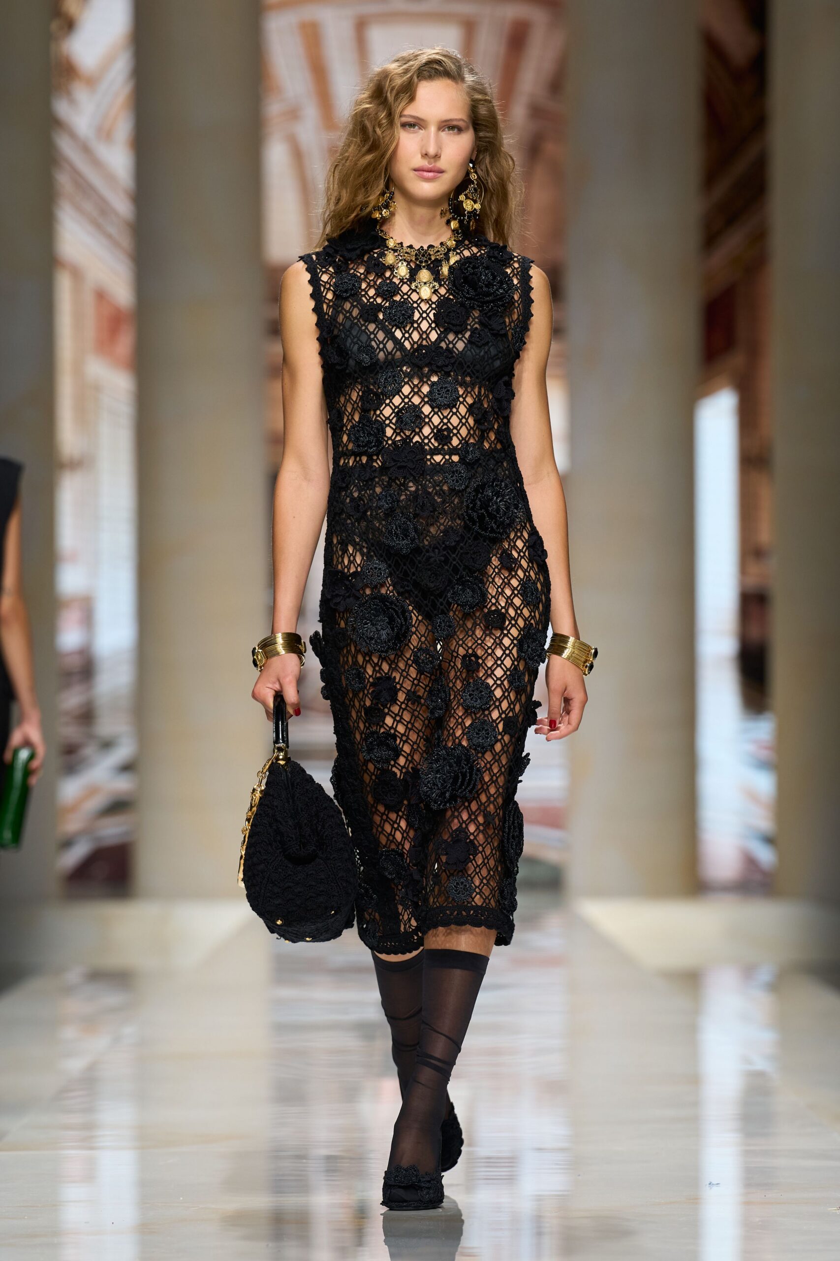sheer floral crochet midi dress