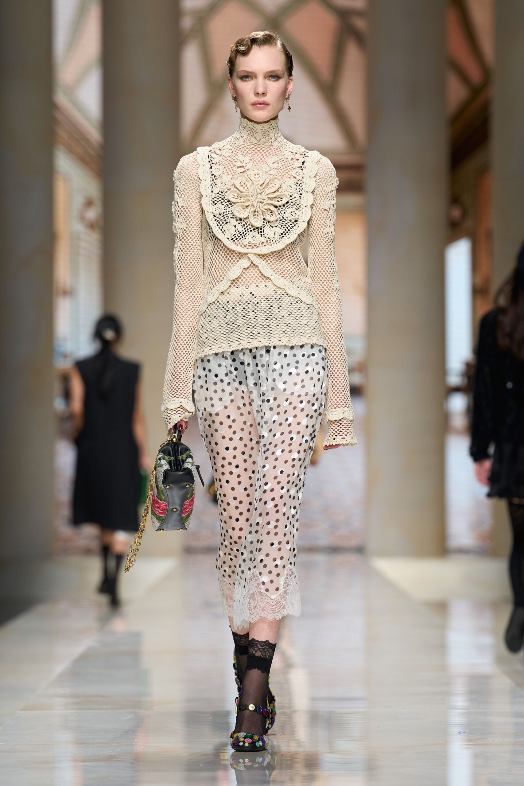 ivory crochet high-neck sweater
