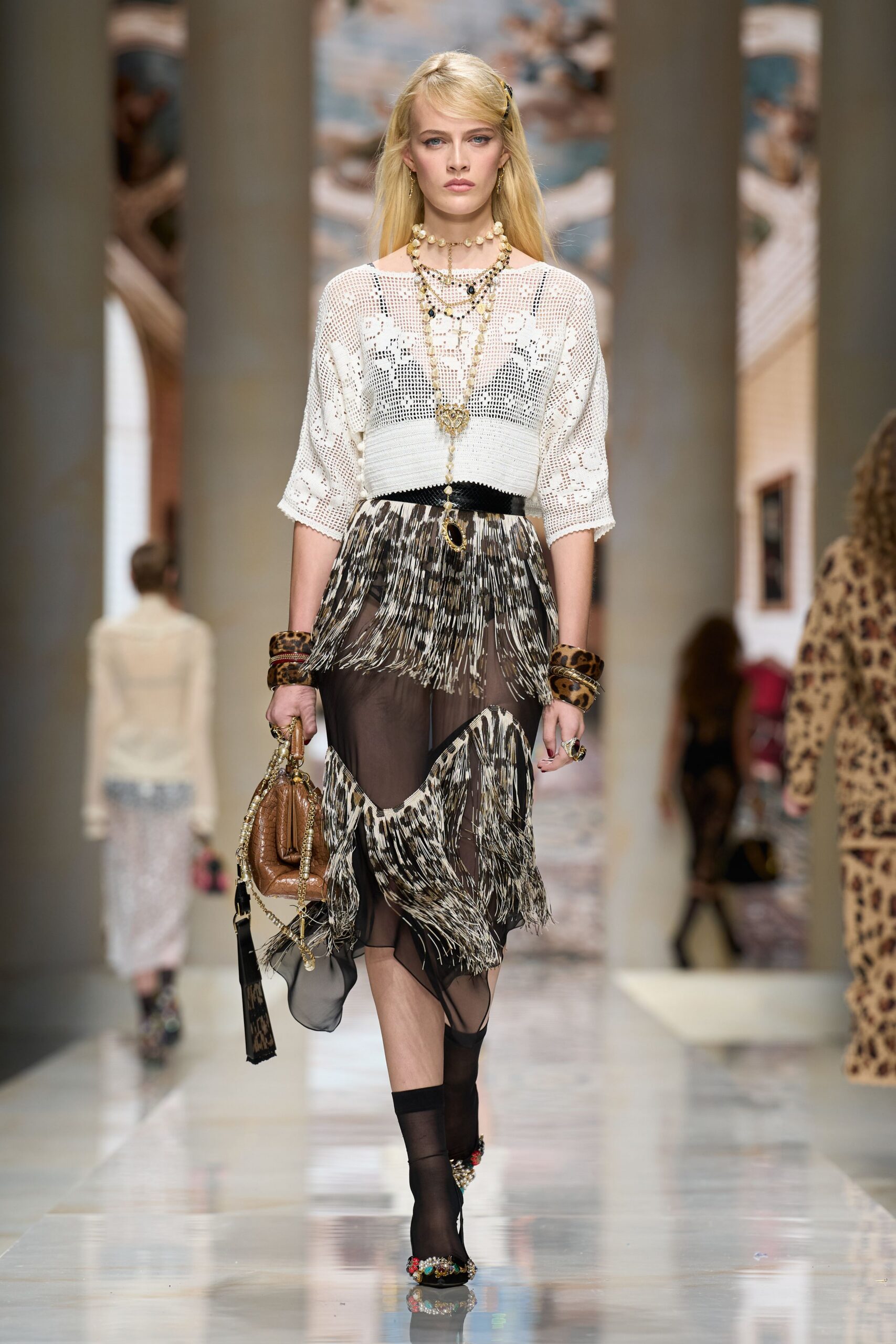 sheer fringed asymmetric midi skirt
