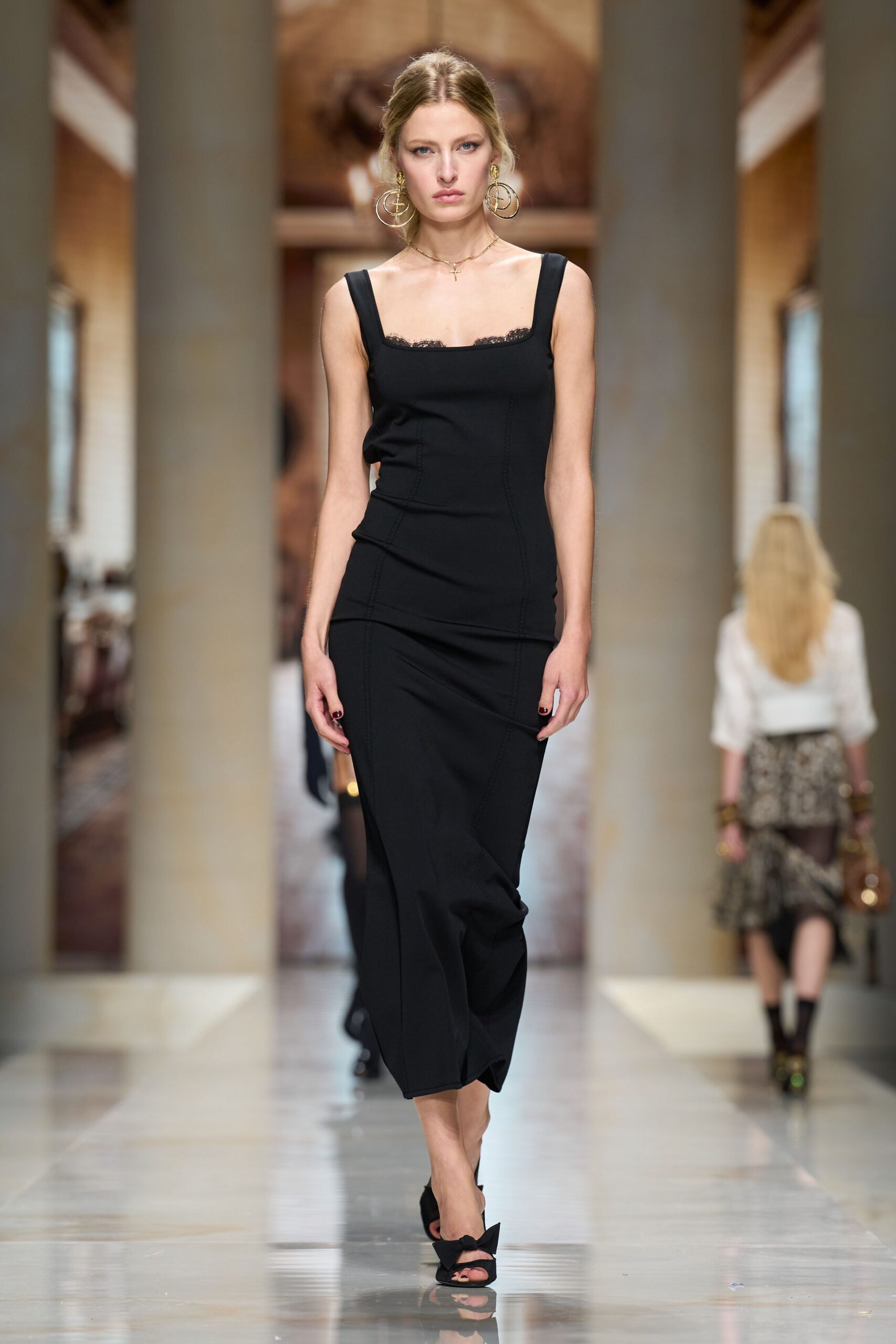 black lace-trim square-neck maxi dress