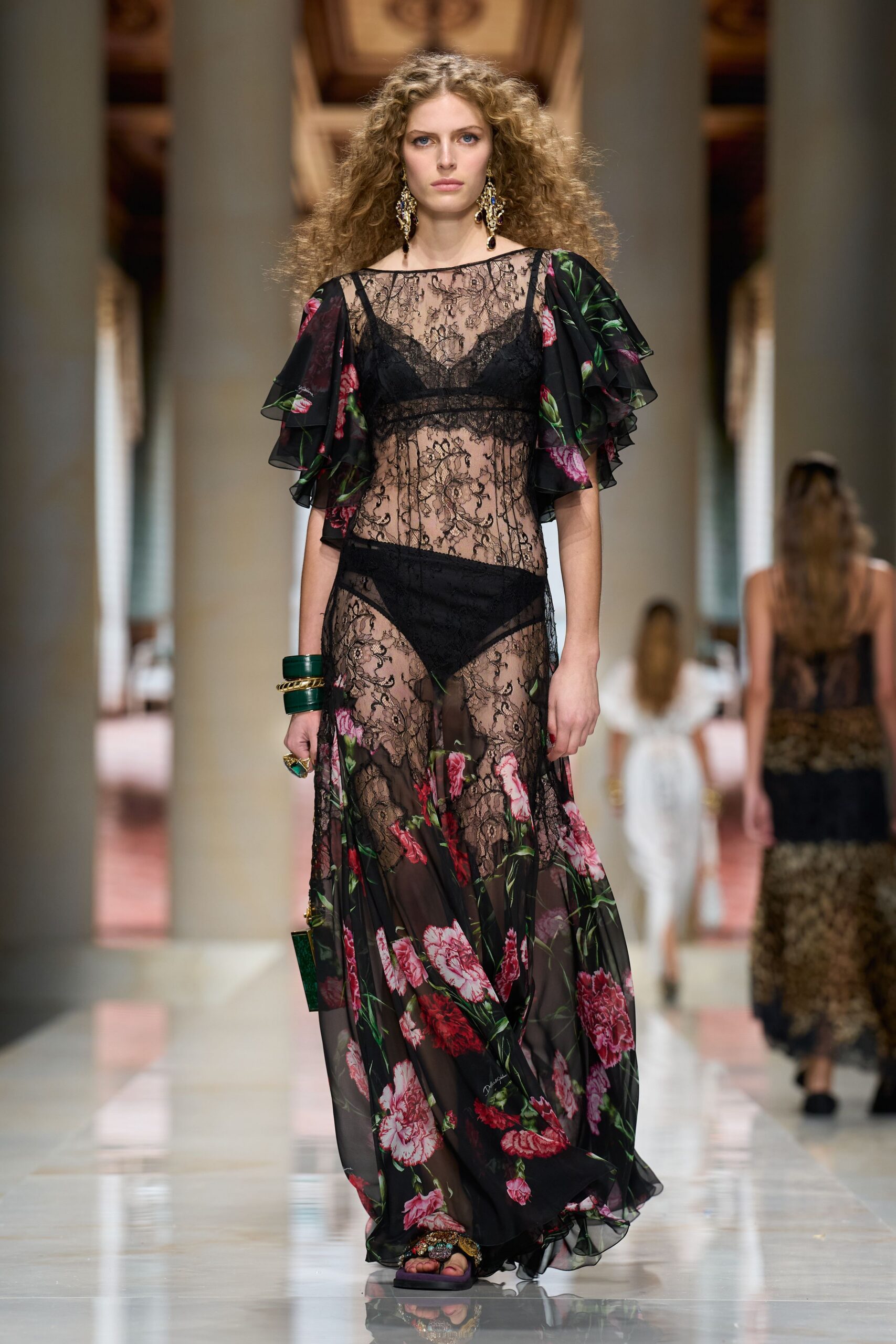 sheer floral lace evening gown