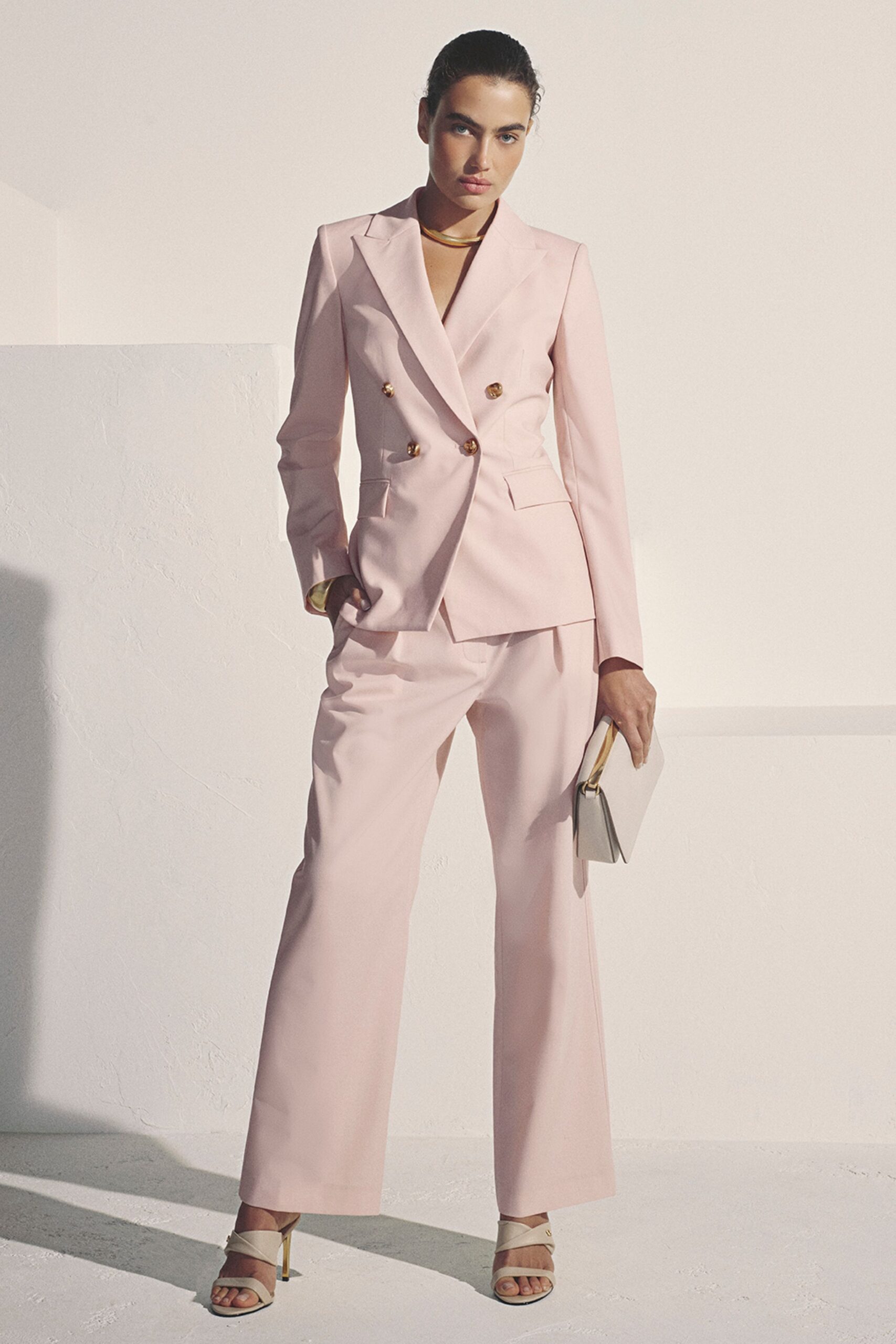pink double-breasted tailored blazer