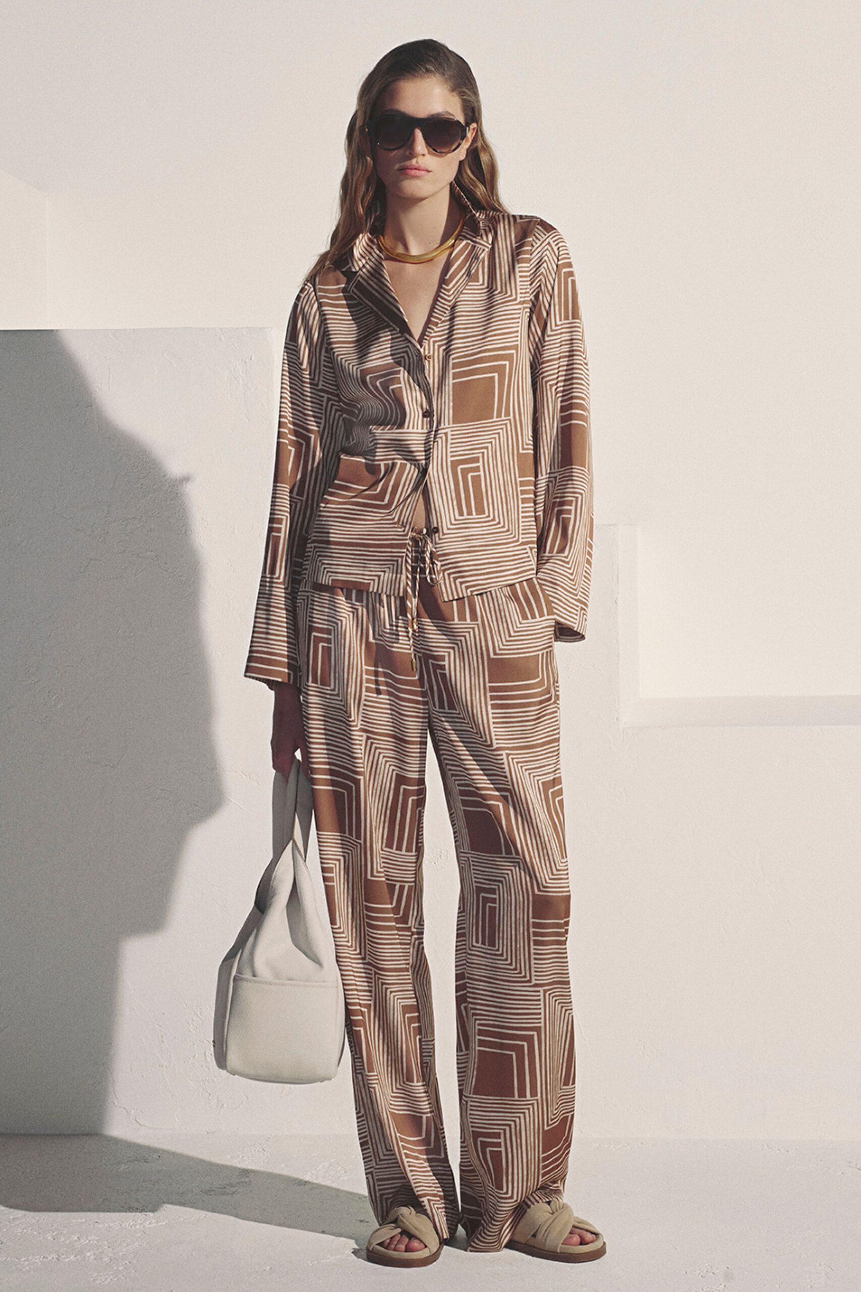 geometric satin pajama shirt