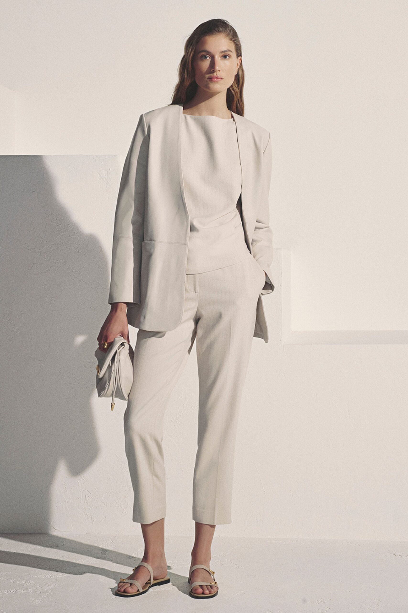 ivory collarless blazer