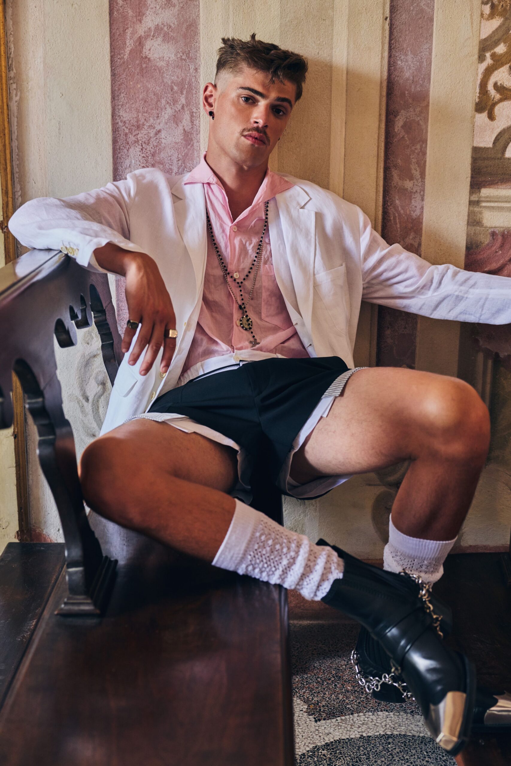 white knit crew openwork textured socks