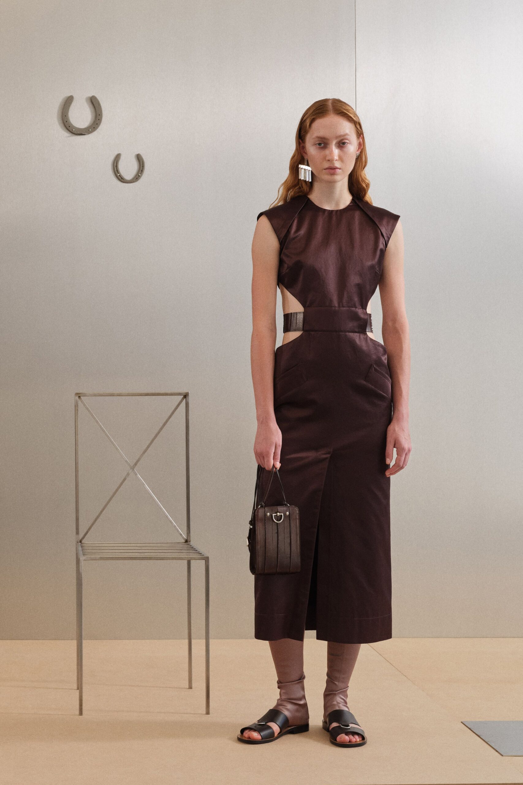 cutout leather midi dress