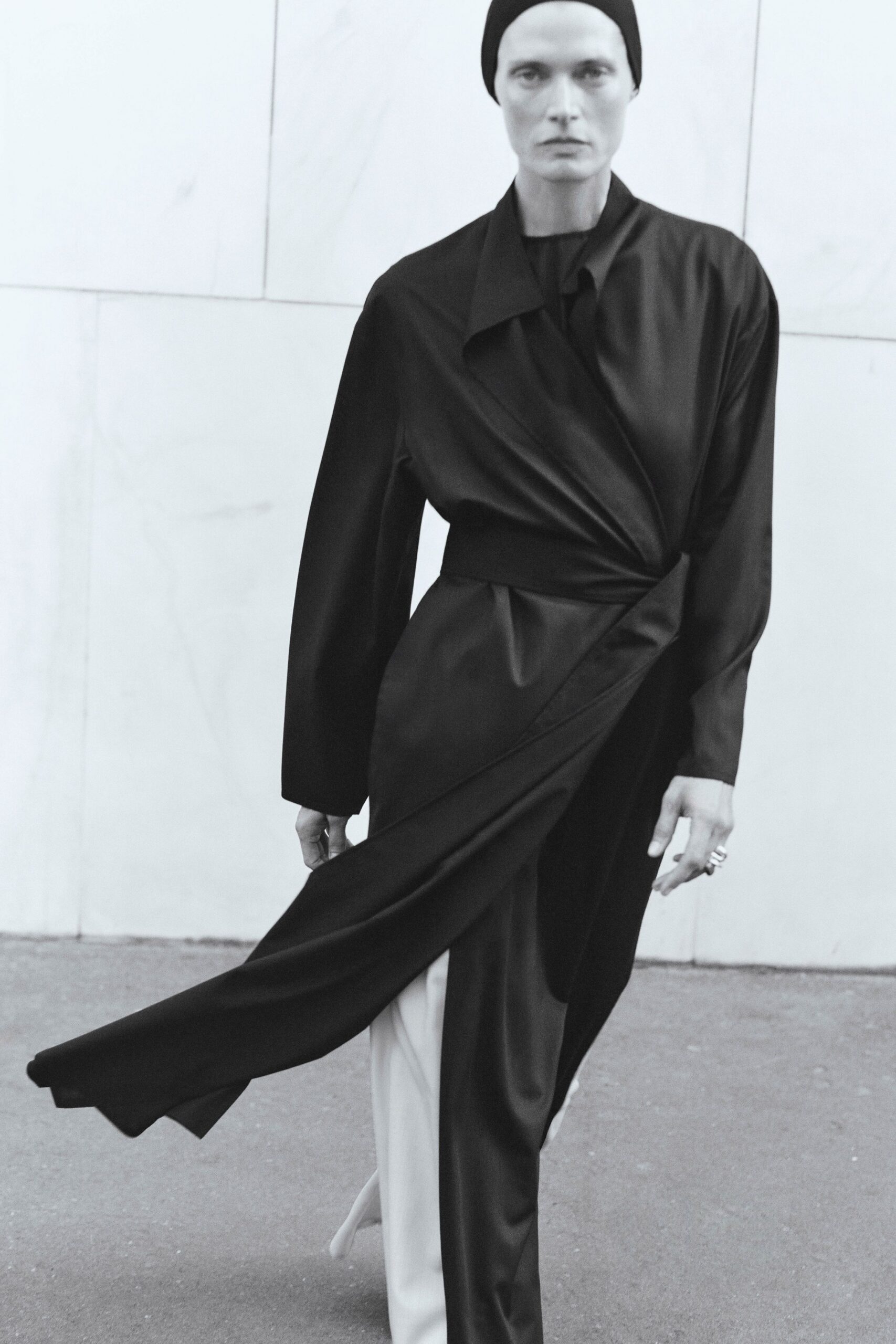 asymmetric draped satin evening gown