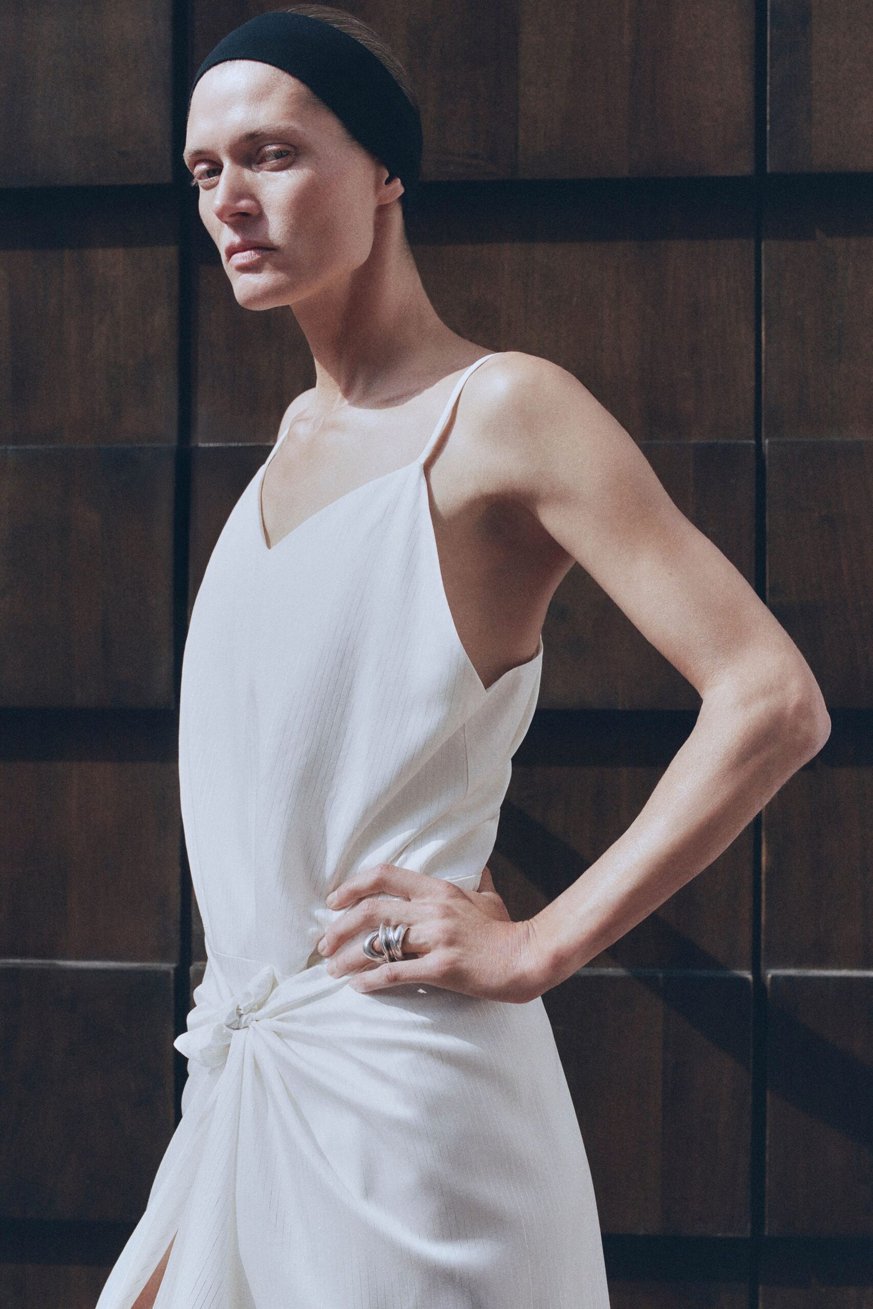 white bias-cut slip dress