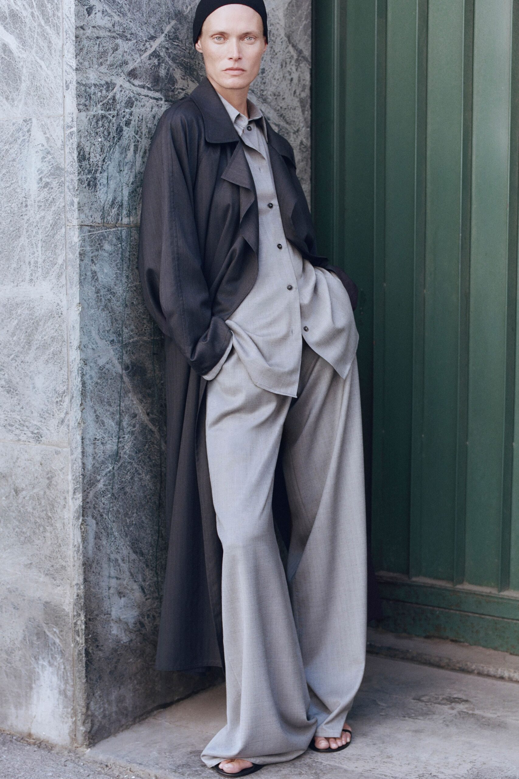 gray maxi duster coat