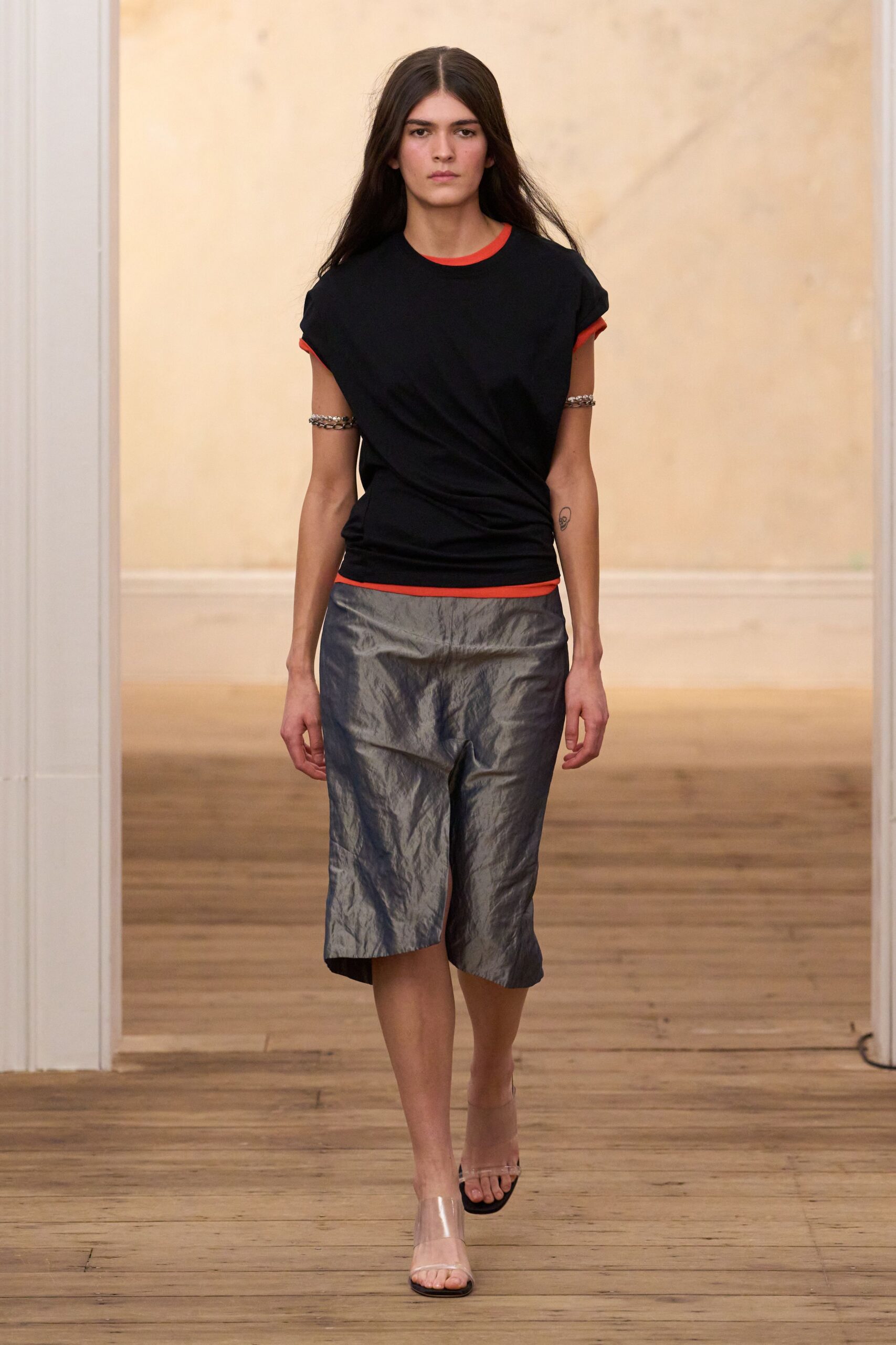 black draped contrast-trim top