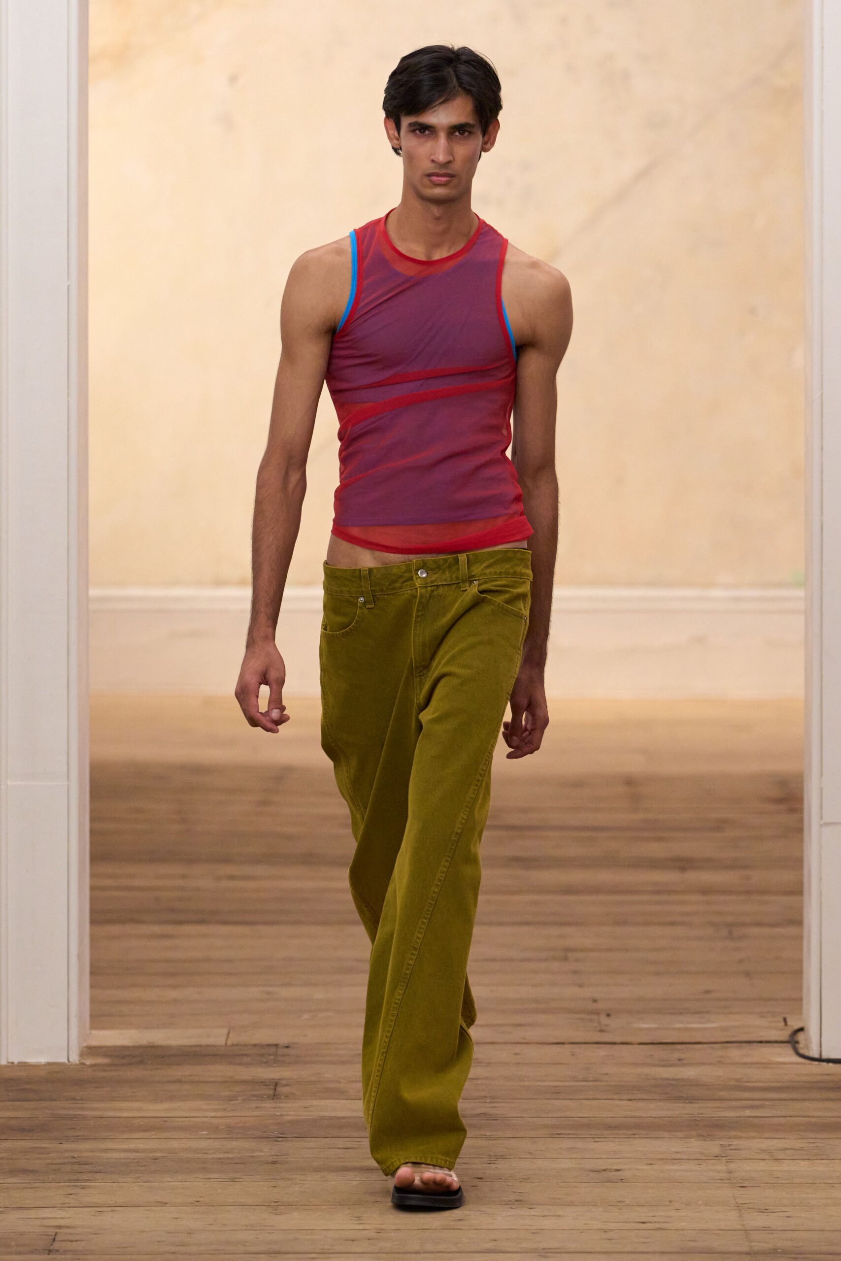 sheer asymmetric mesh tank top