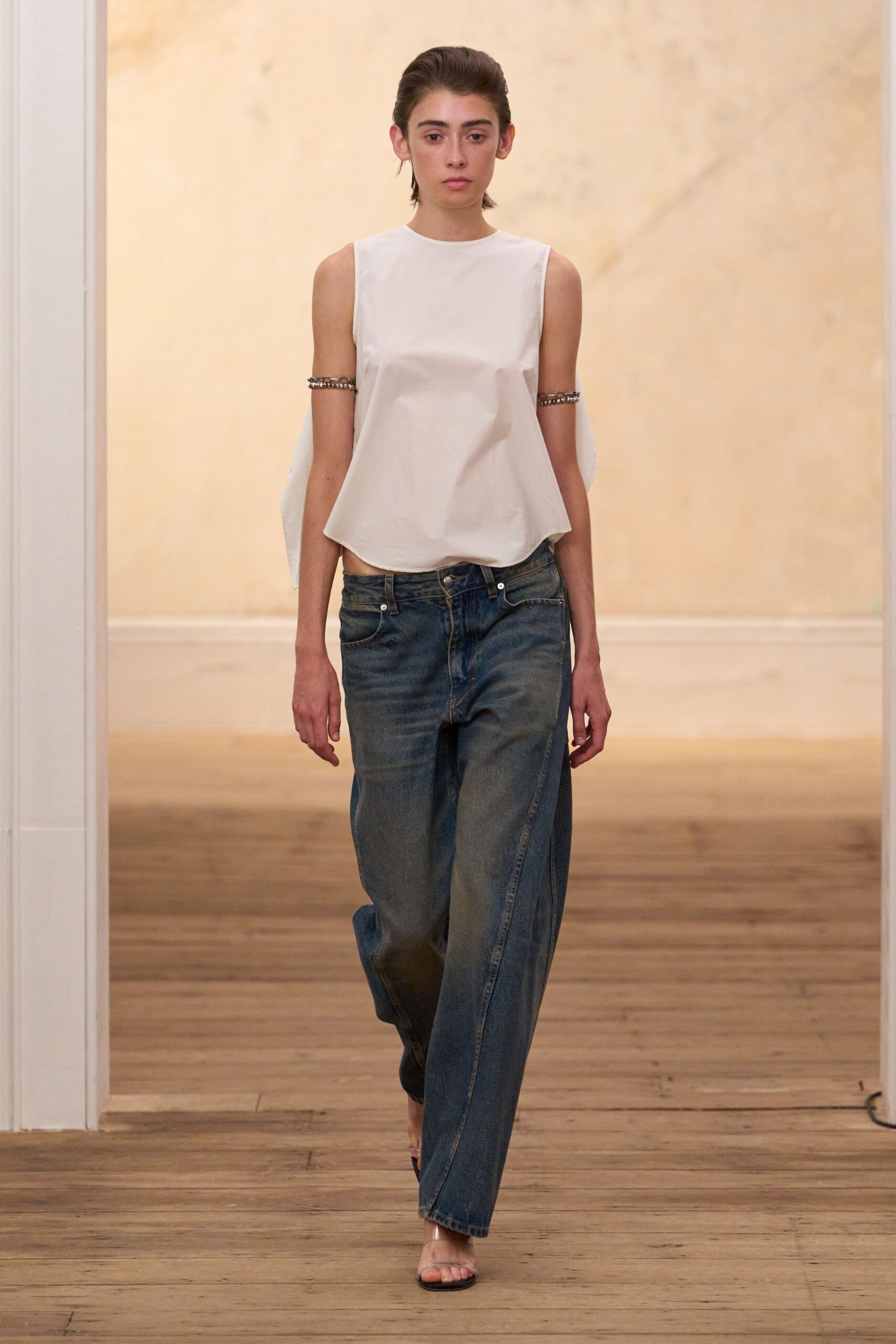 white cape-back sleeveless top
