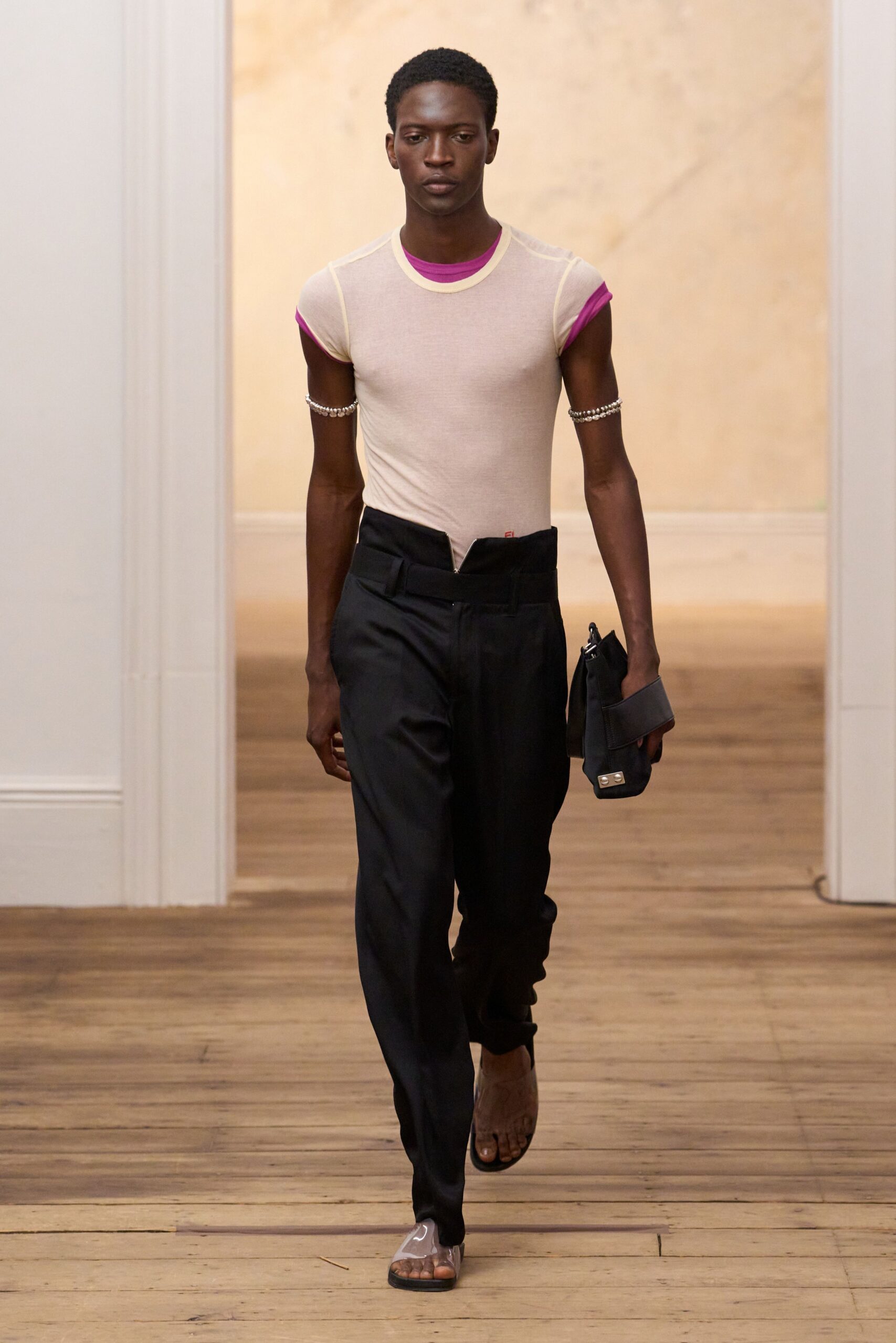 sheer contrast-trim fitted t-shirt