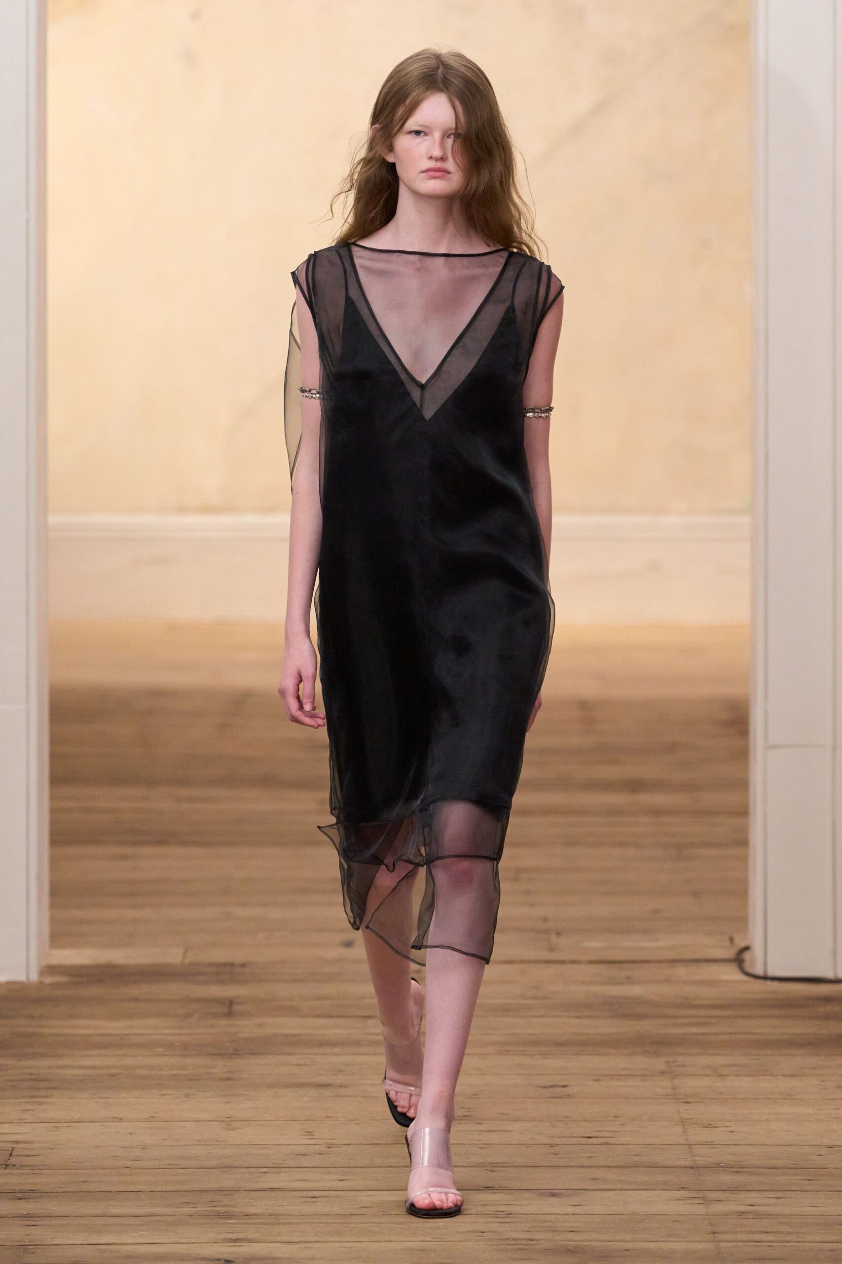 sheer layered black slip dress