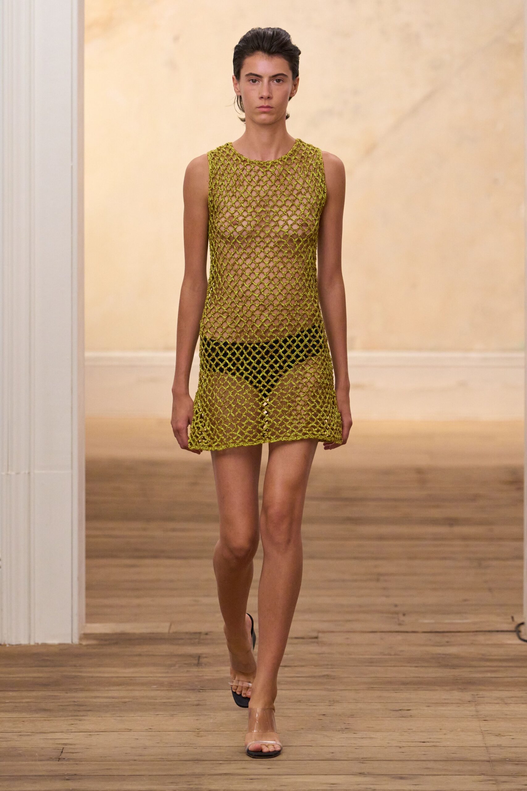green crochet net mini dress