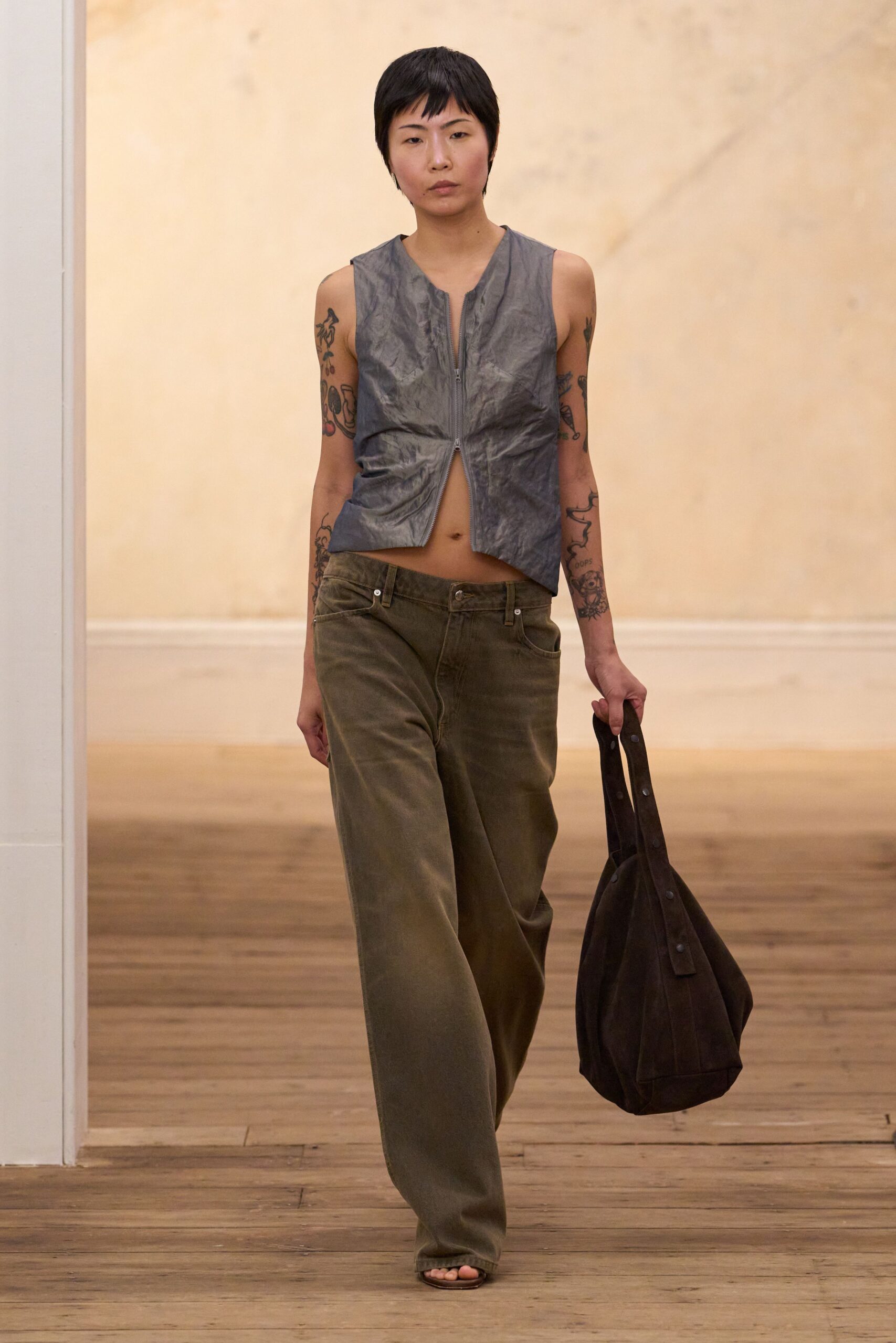 cropped zip-front leather top