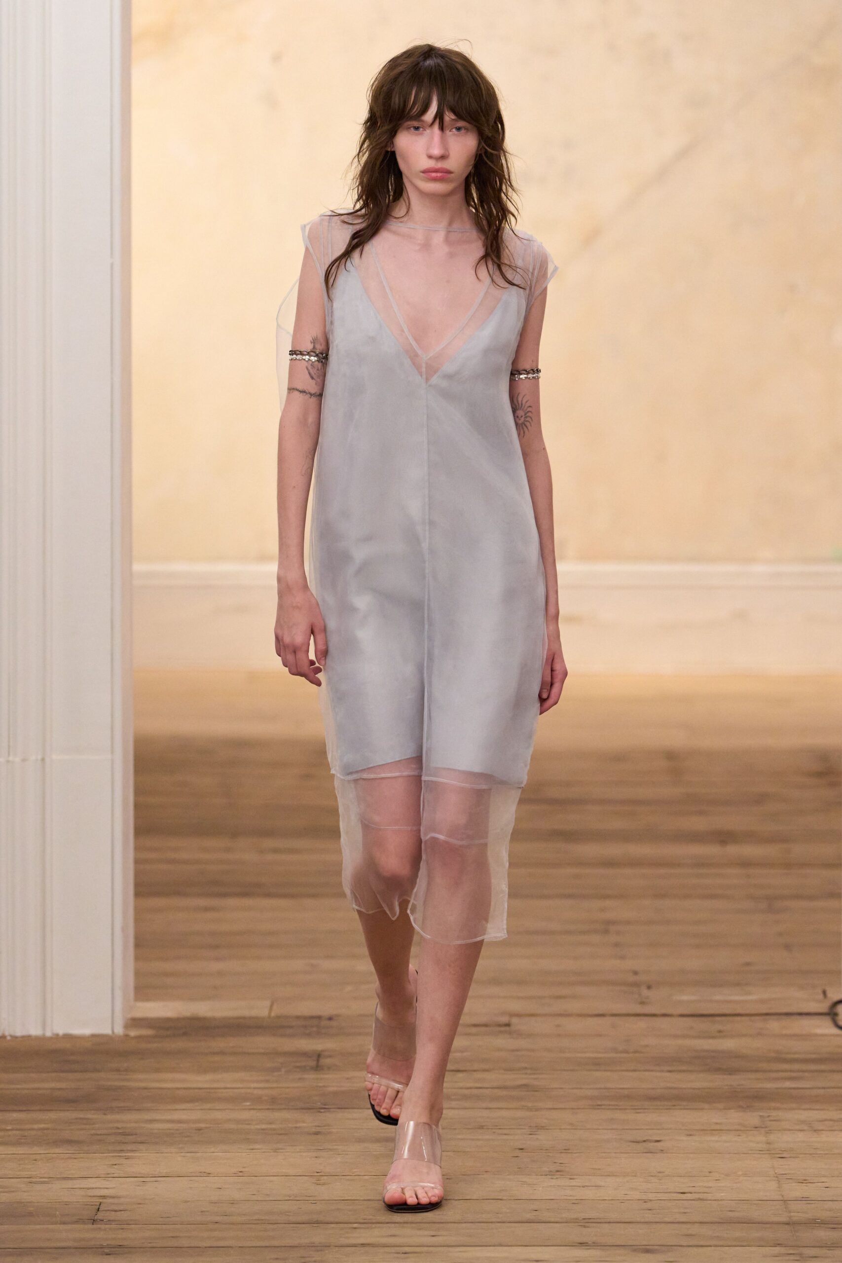 sheer layered organza midi dress