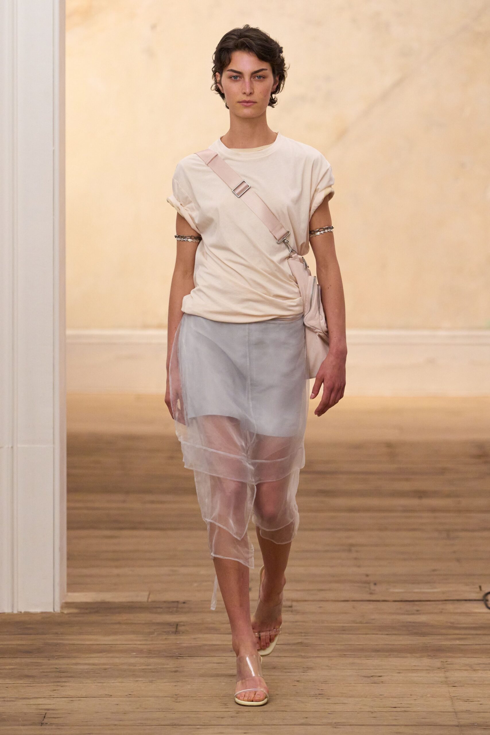 sheer asymmetric organza midi skirt