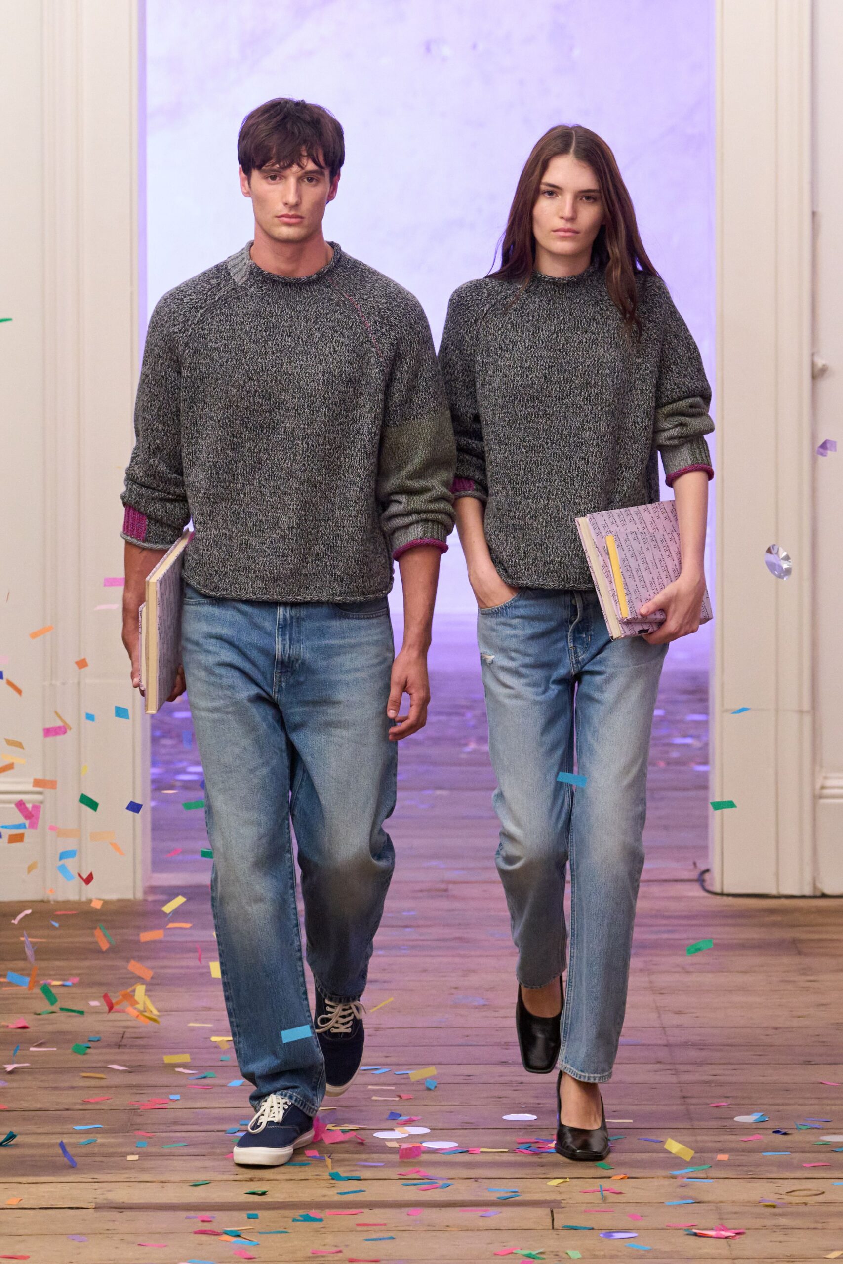 gray color-block knit sweater
