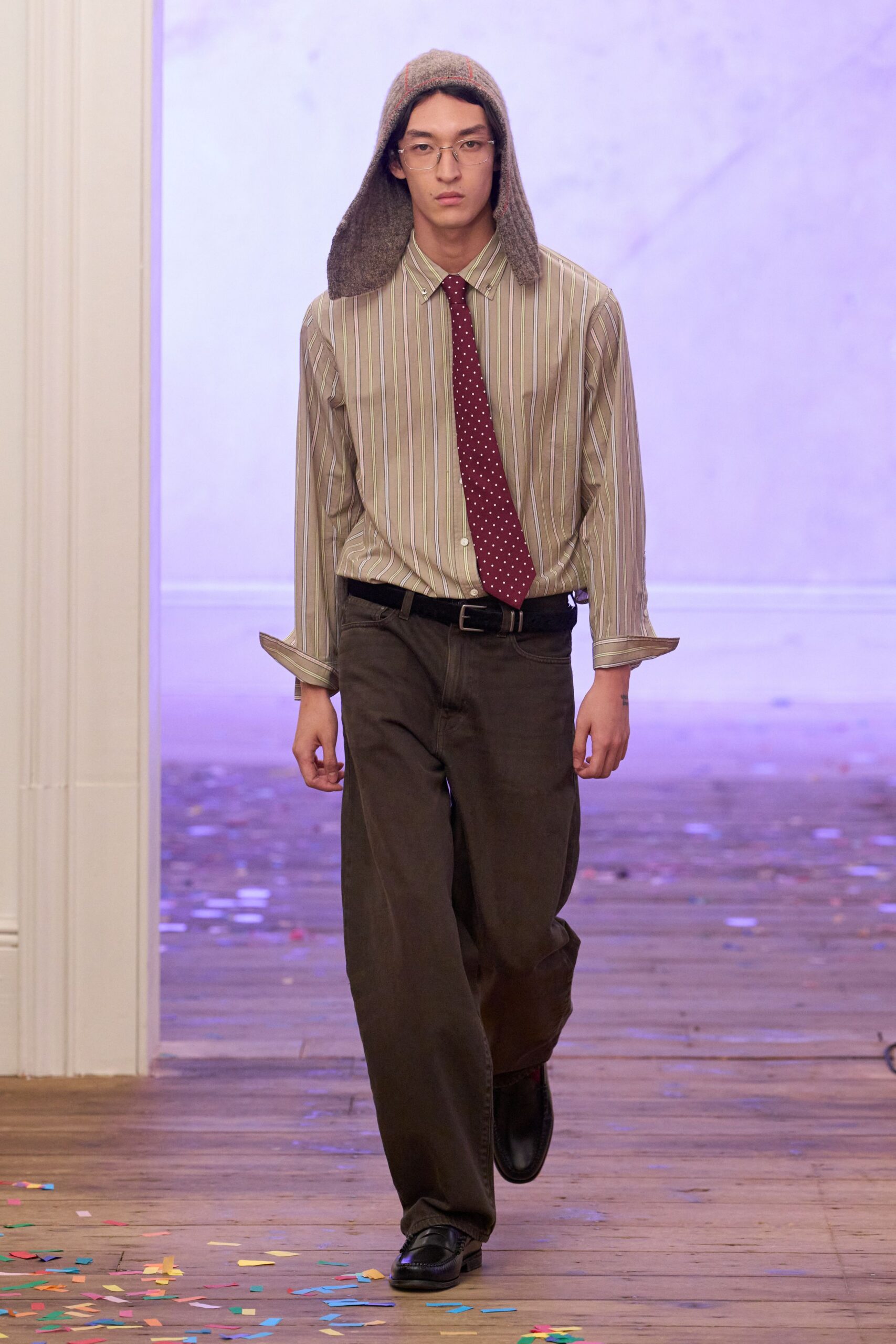 striped button-down shirt with tie