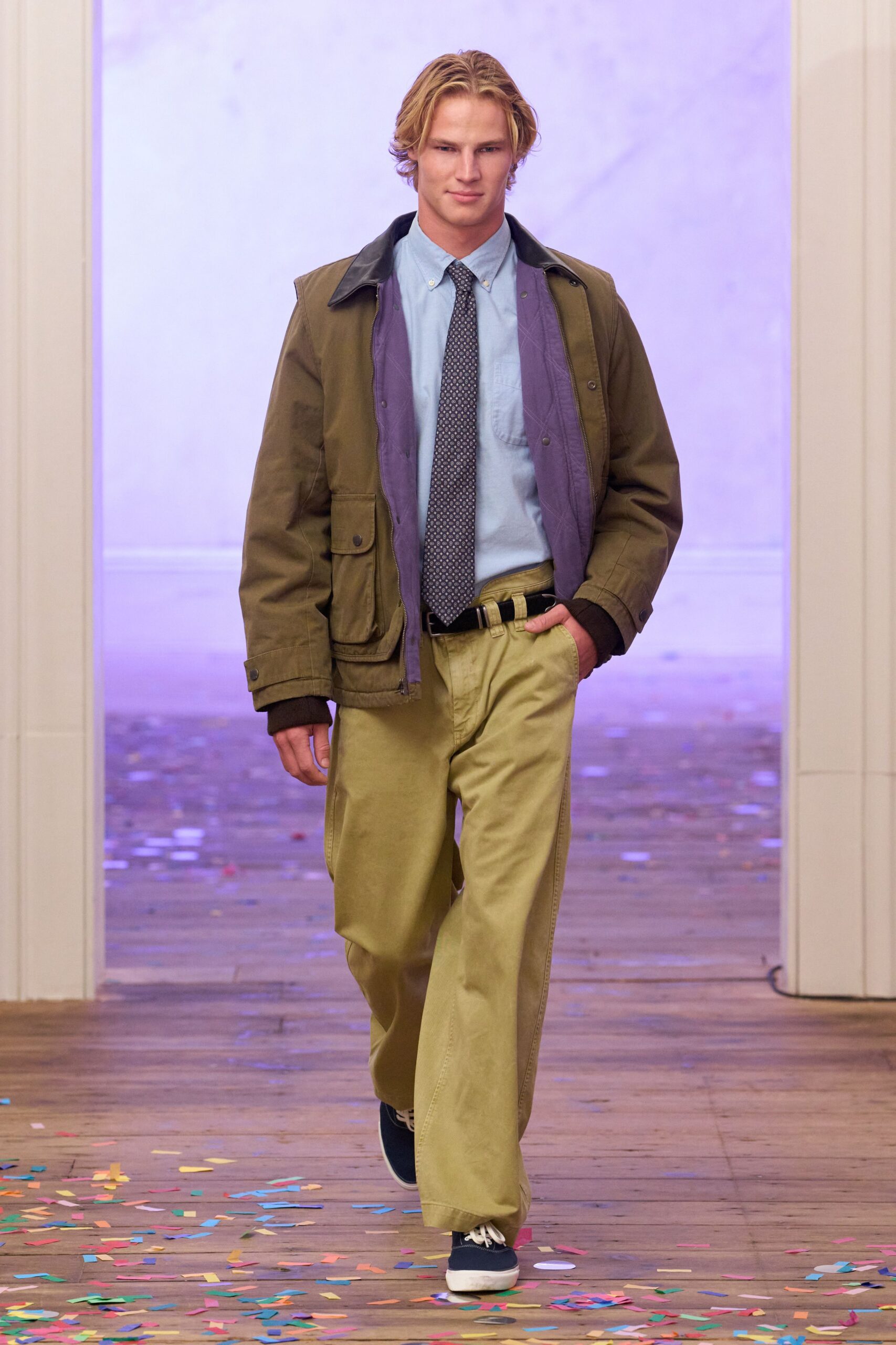 olive field jacket with leather collar