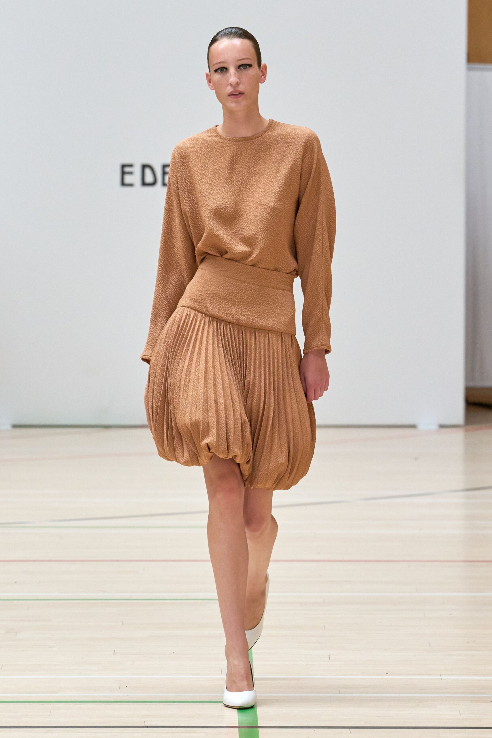 pleated bubble hem mini skirt