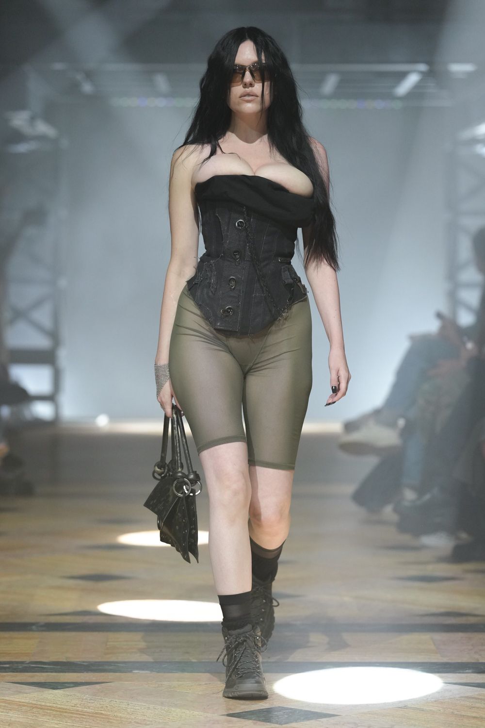 green mesh fitted sheer short shorts