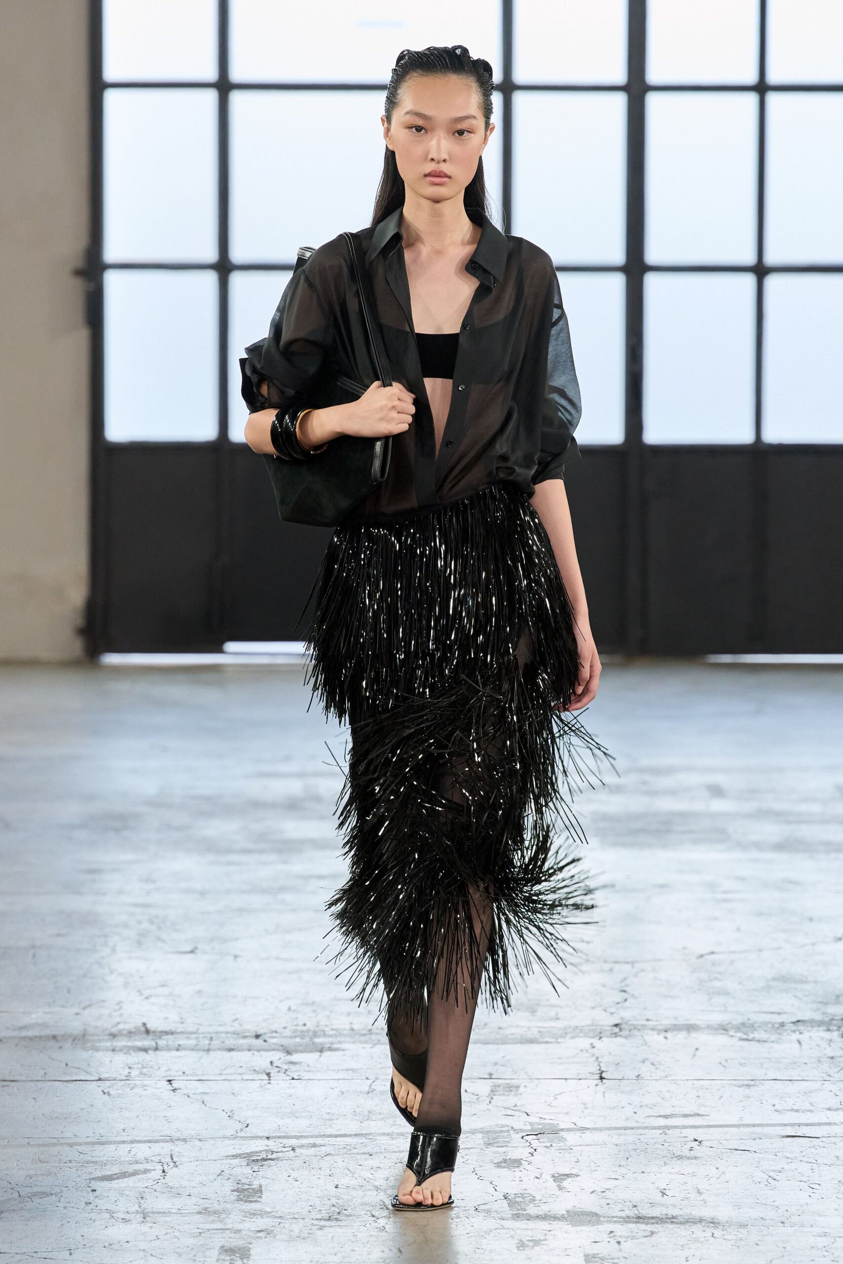 black feathered sequin maxi skirt
