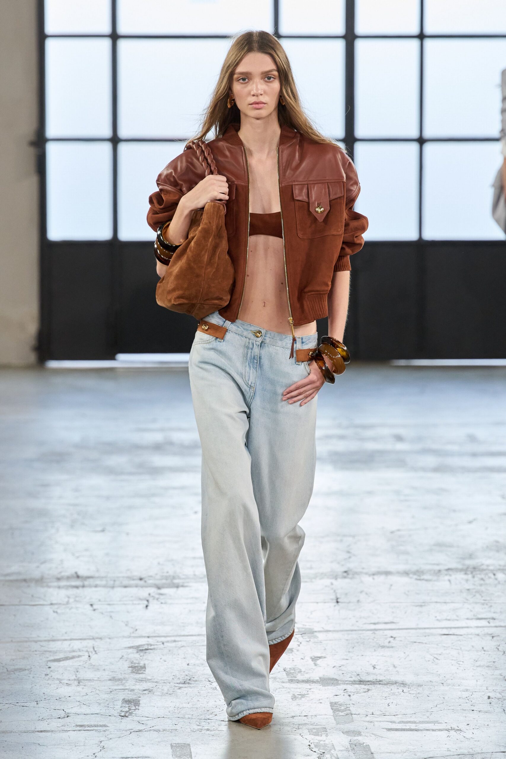 brown leather bomber jacket
