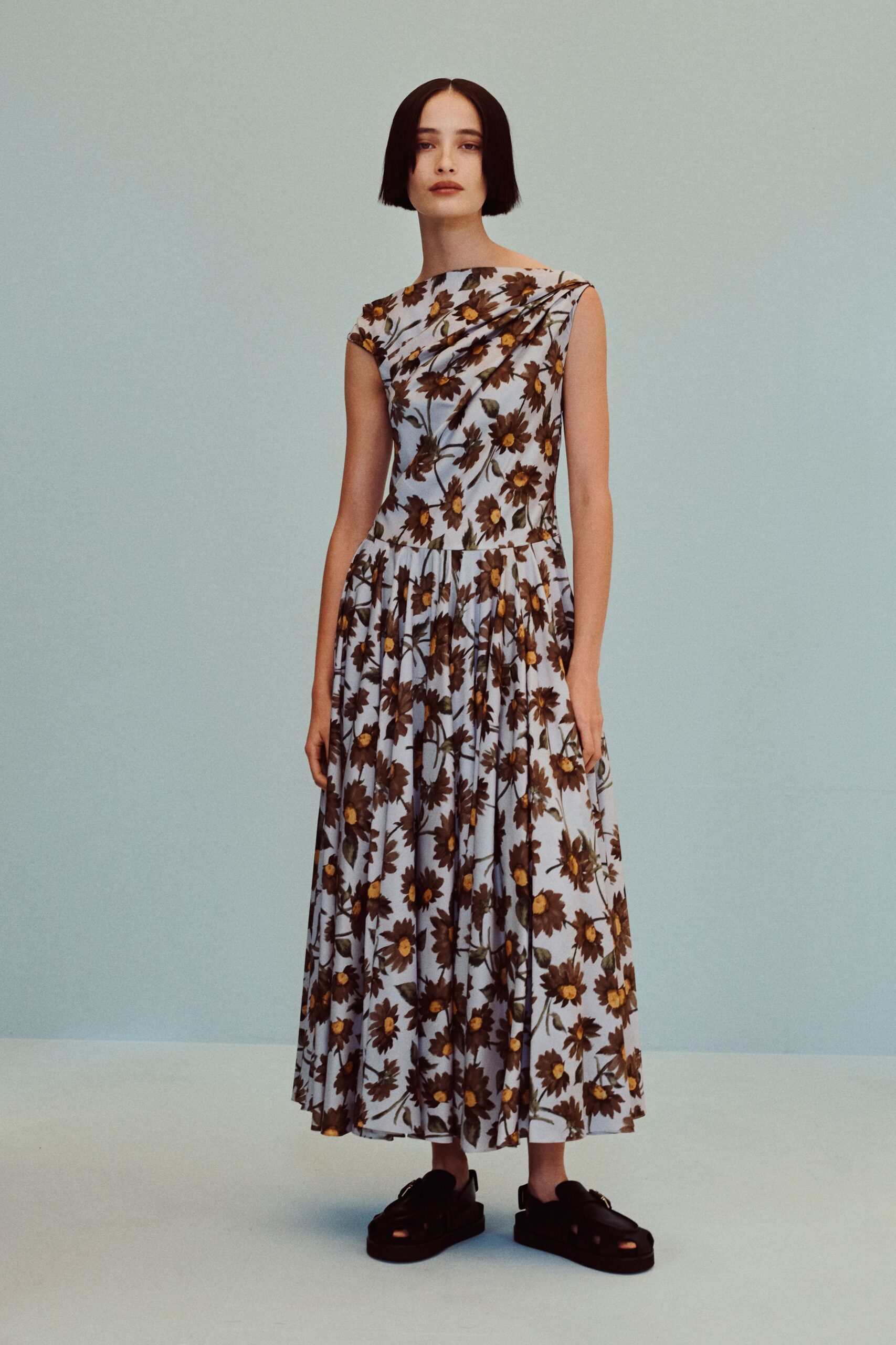 one-shoulder floral maxi dress