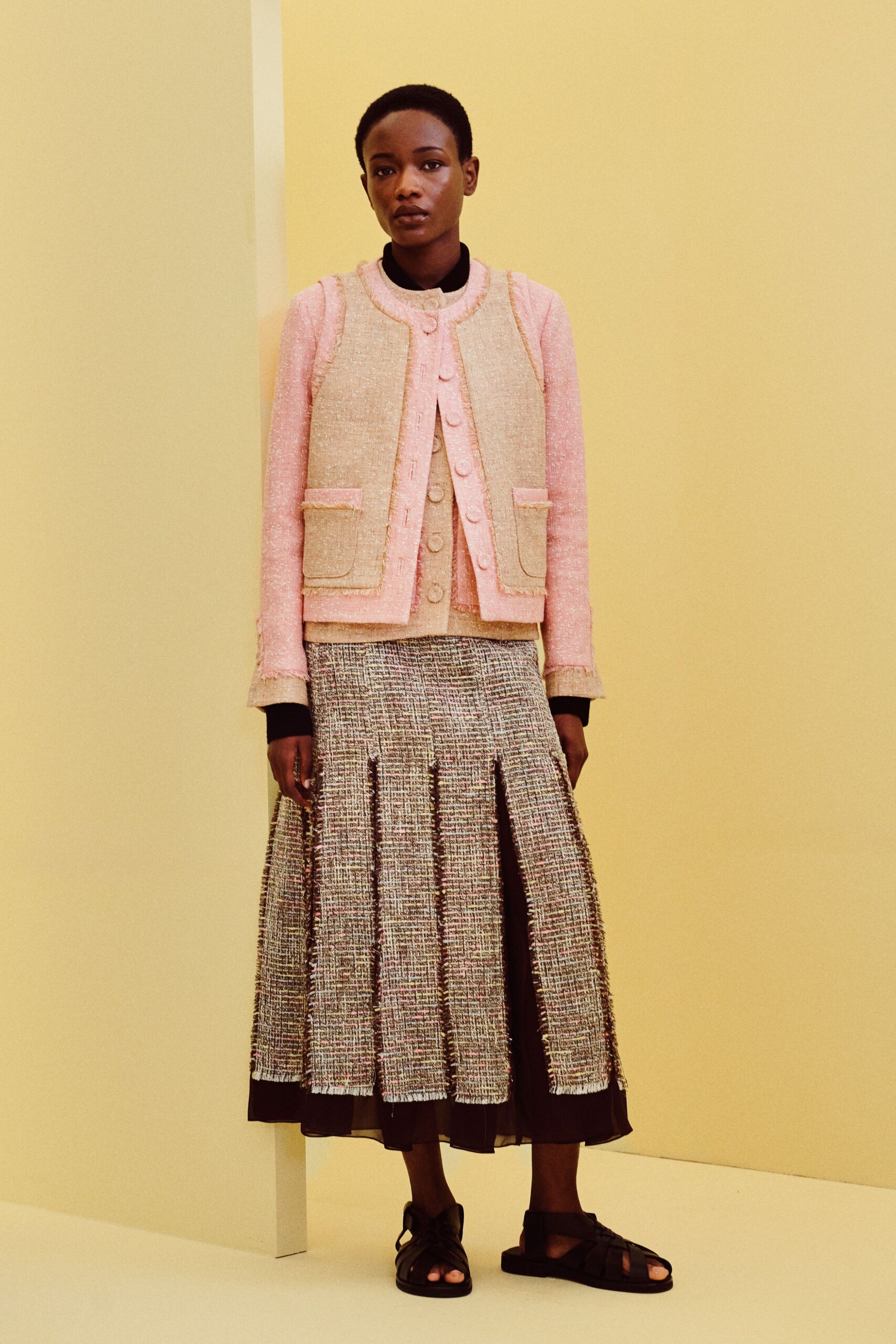 pink tweed fringe jacket