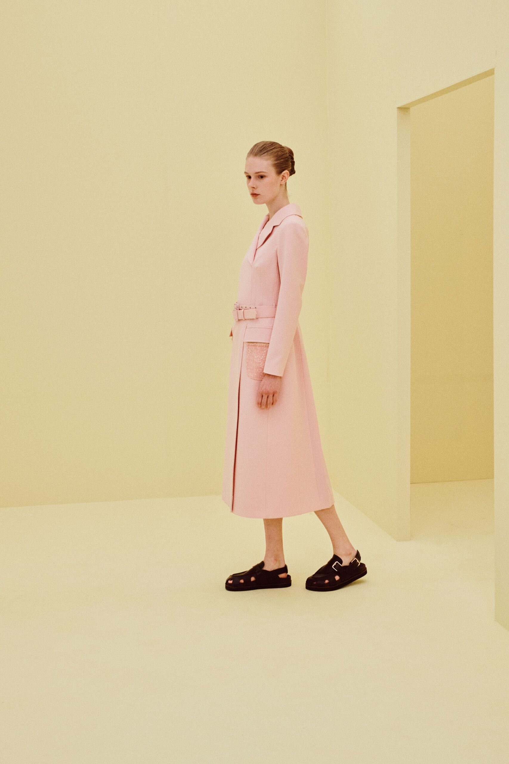 pink belted coatdress