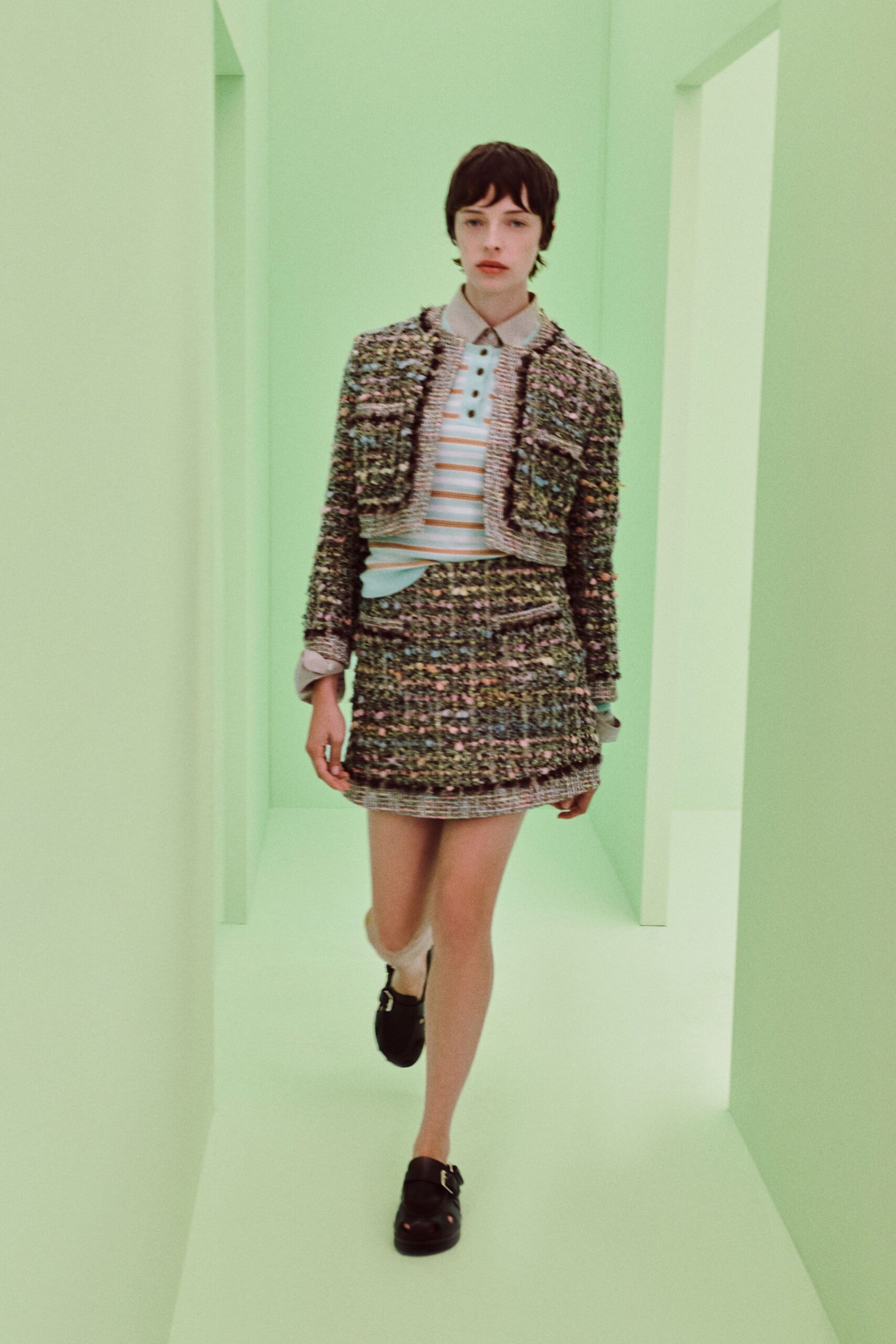 cropped bouclé jacket and mini dress