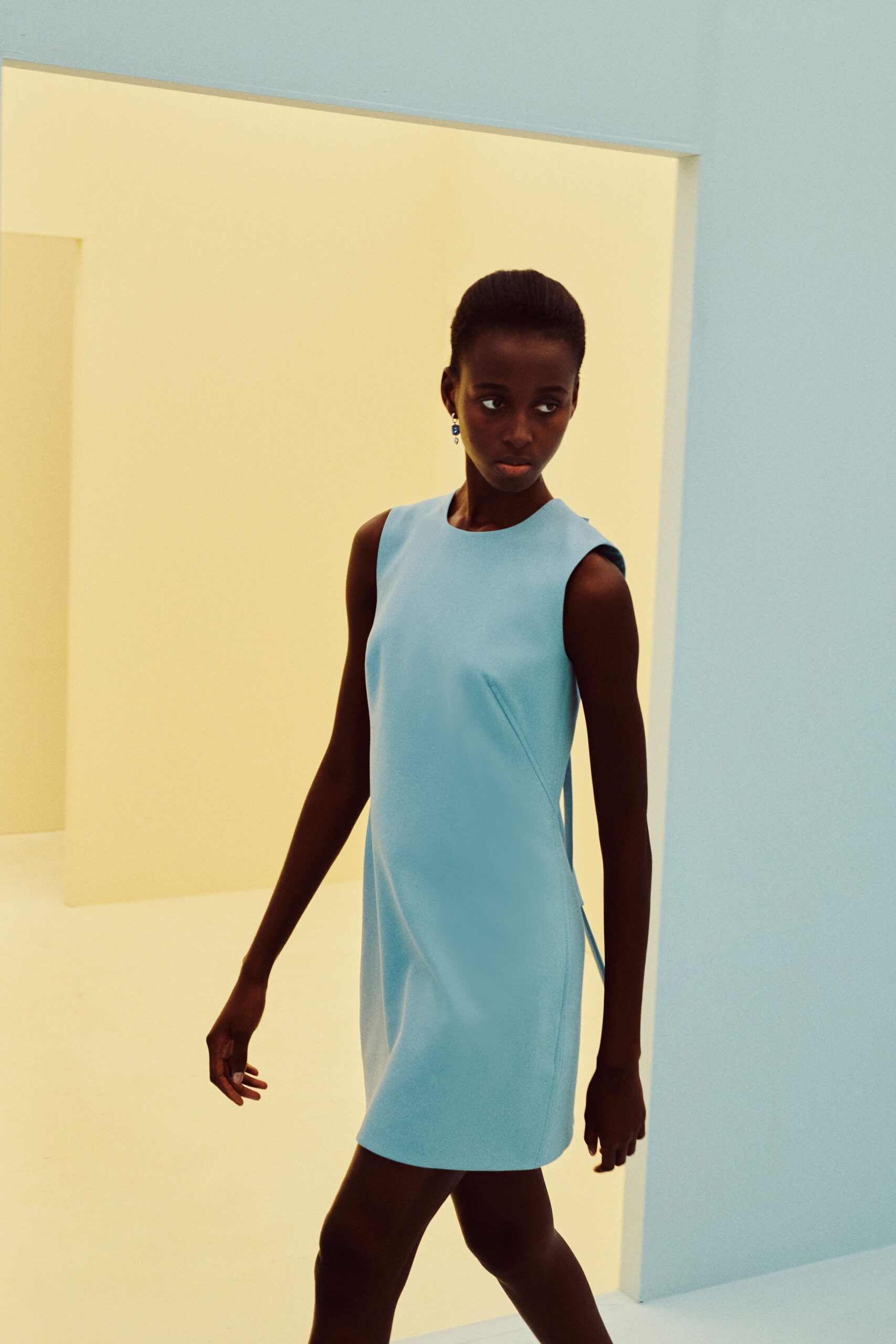 powder blue shift mini dress