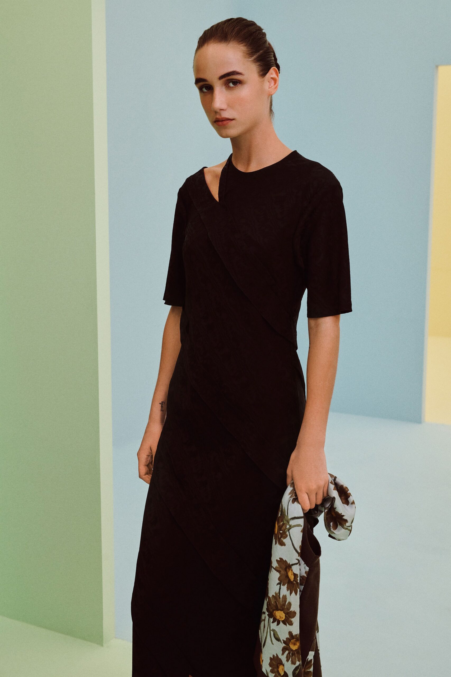 asymmetric cutout black maxi dress