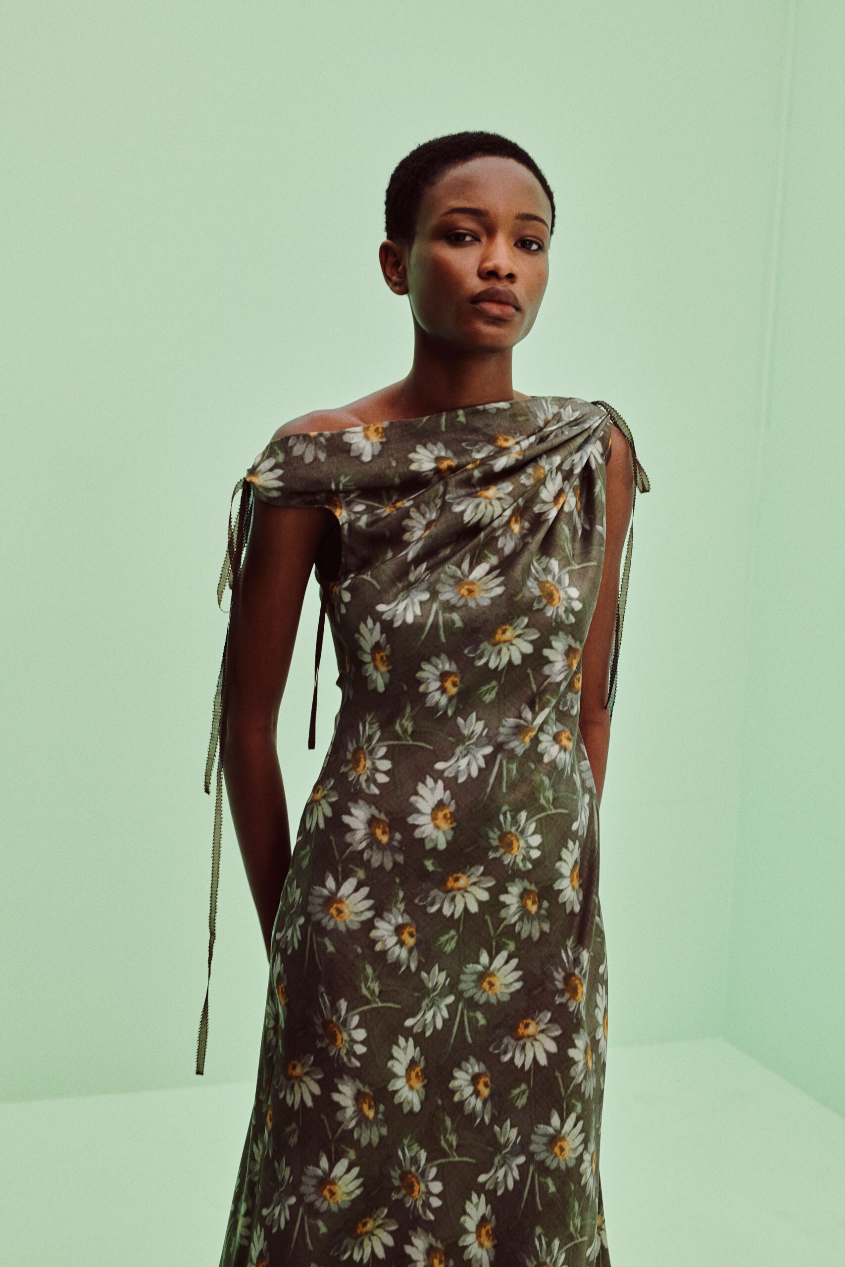 off-shoulder daisy-print maxi dress