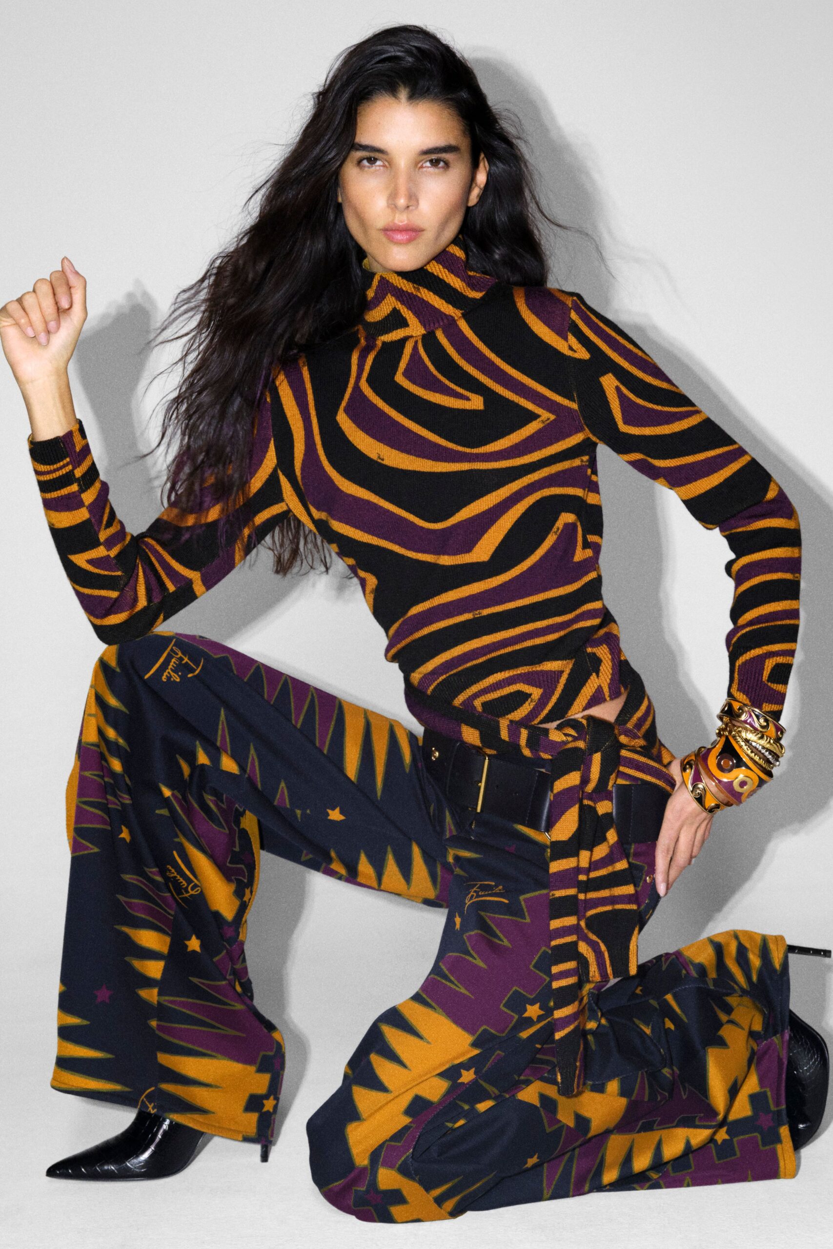 abstract knit turtleneck sweater