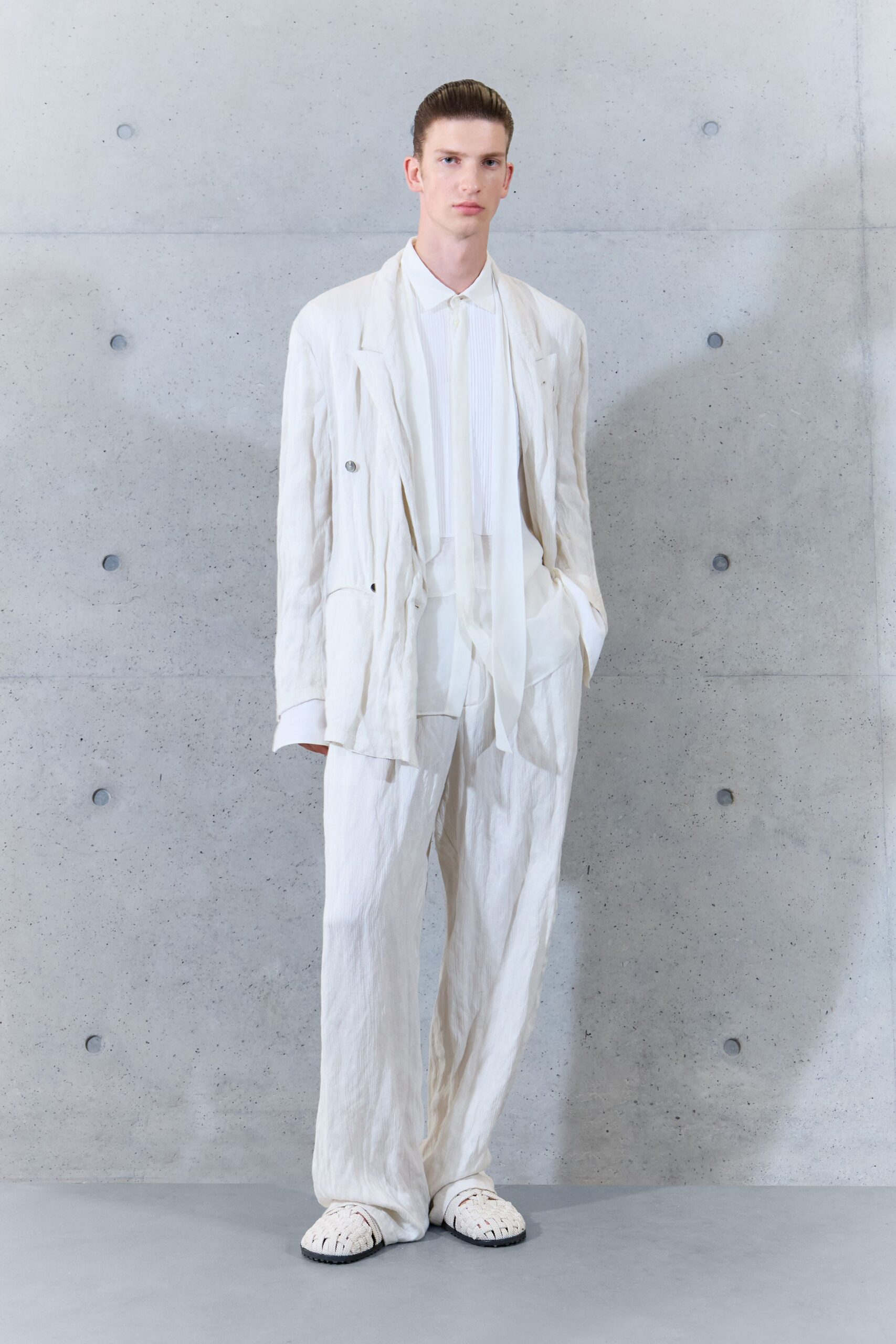 white bib-front shirt