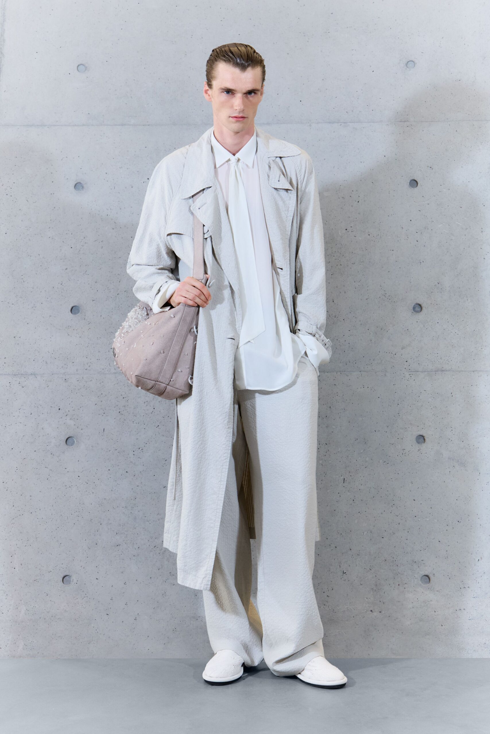 ivory draped trench coat