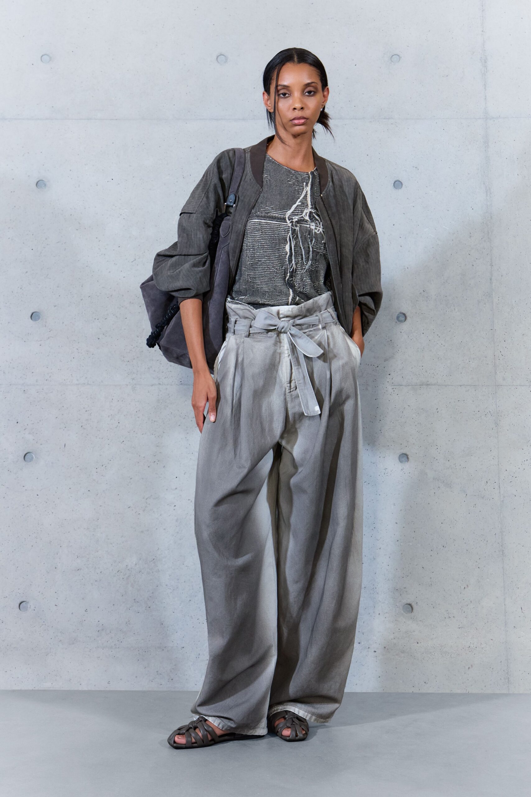paperbag waist wide-leg trousers